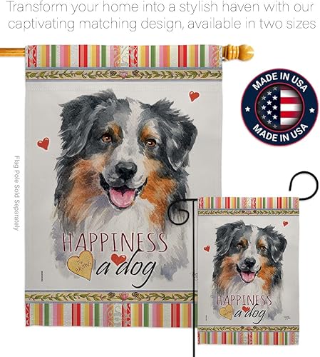 Miniatura 4 de Breeze Decor Juego de banderas de jardín de felicidad con soporte para perro, cachorro, pata arruinada, piel canina, mascota, naturaleza, granja,