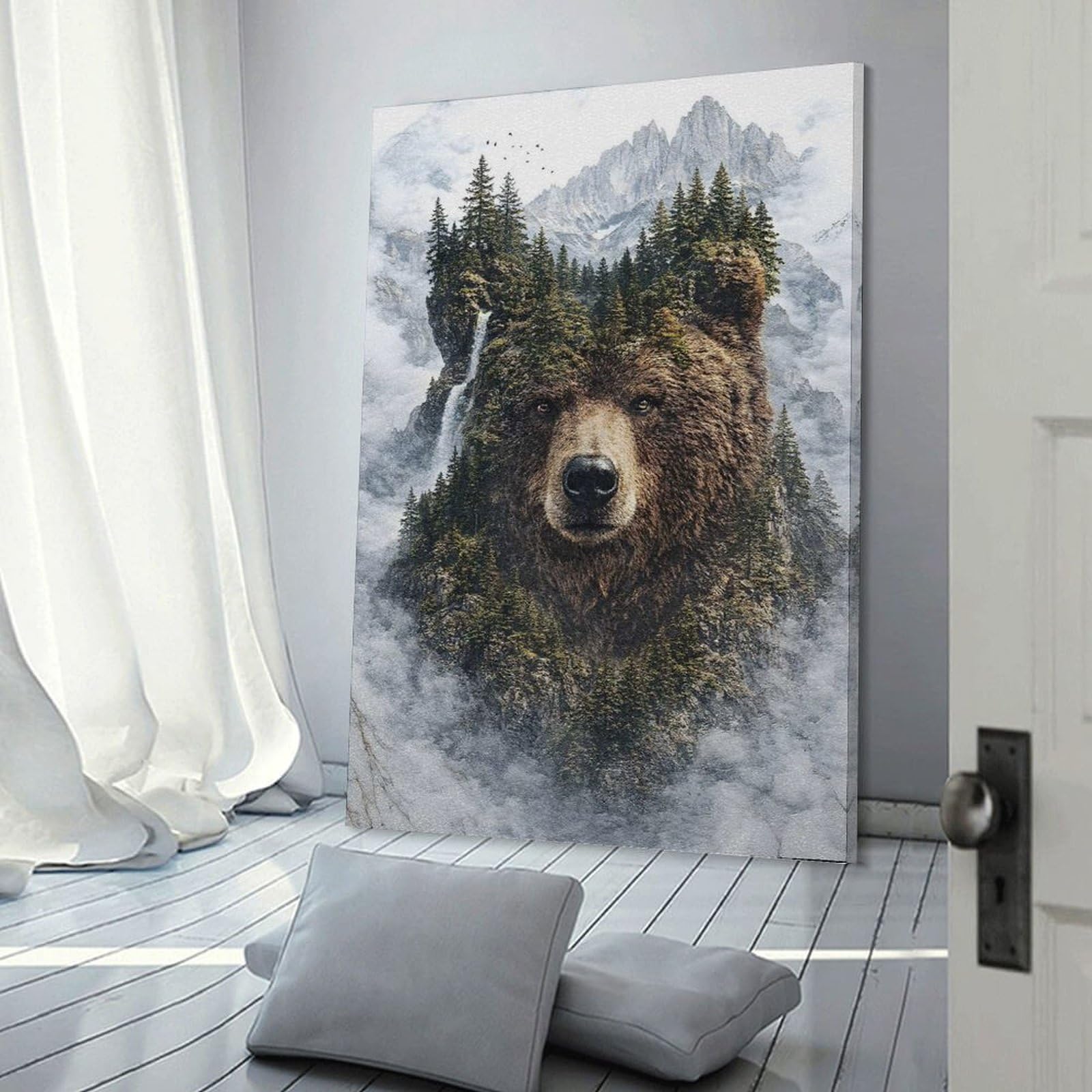 Junmoney Bear The Forest’s Timeless Guardian Decorative Wall Artwork 24x36inch(60x90cm), for Home Lounge, Bedroom Or Reading Nook, Easy Decor for Gallery Walls