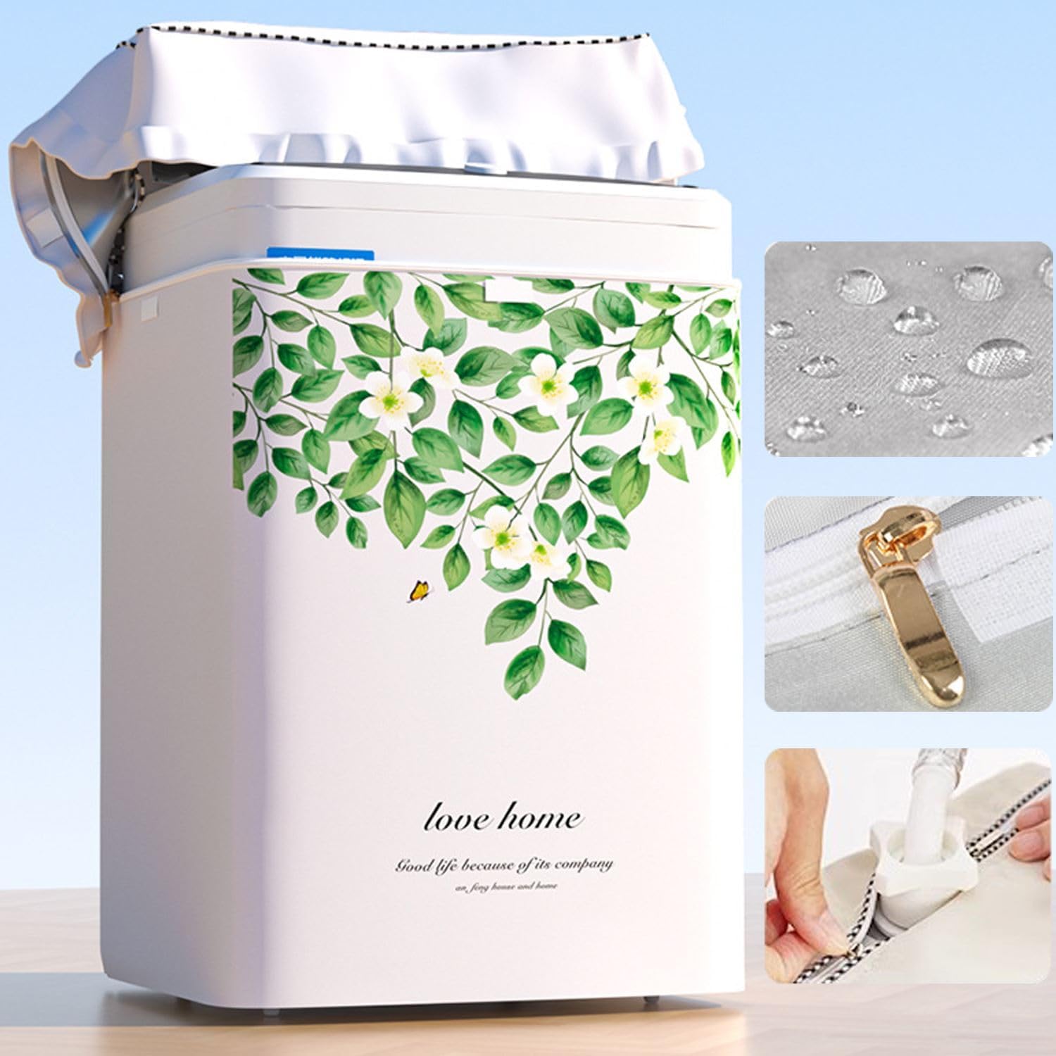 Top Load Washing Machine Cover Waterproof Washer Dryer Cover with Zipper Dustproof Outdoor Full-Automatic Washer Protector Case Laundry Cover 22x22.8x36.2inch (Leaf)