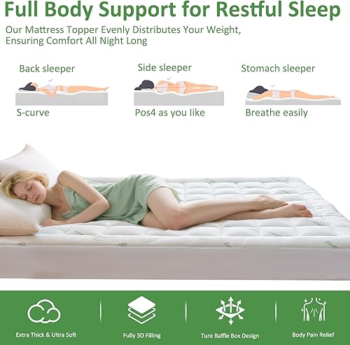 Miniatura 6 de Bioeartha Cubrecolchón refrescante King  Protector de colchón extra suave, viscosa transpirable hecha de bambú para aliviar el dolor de espalda,