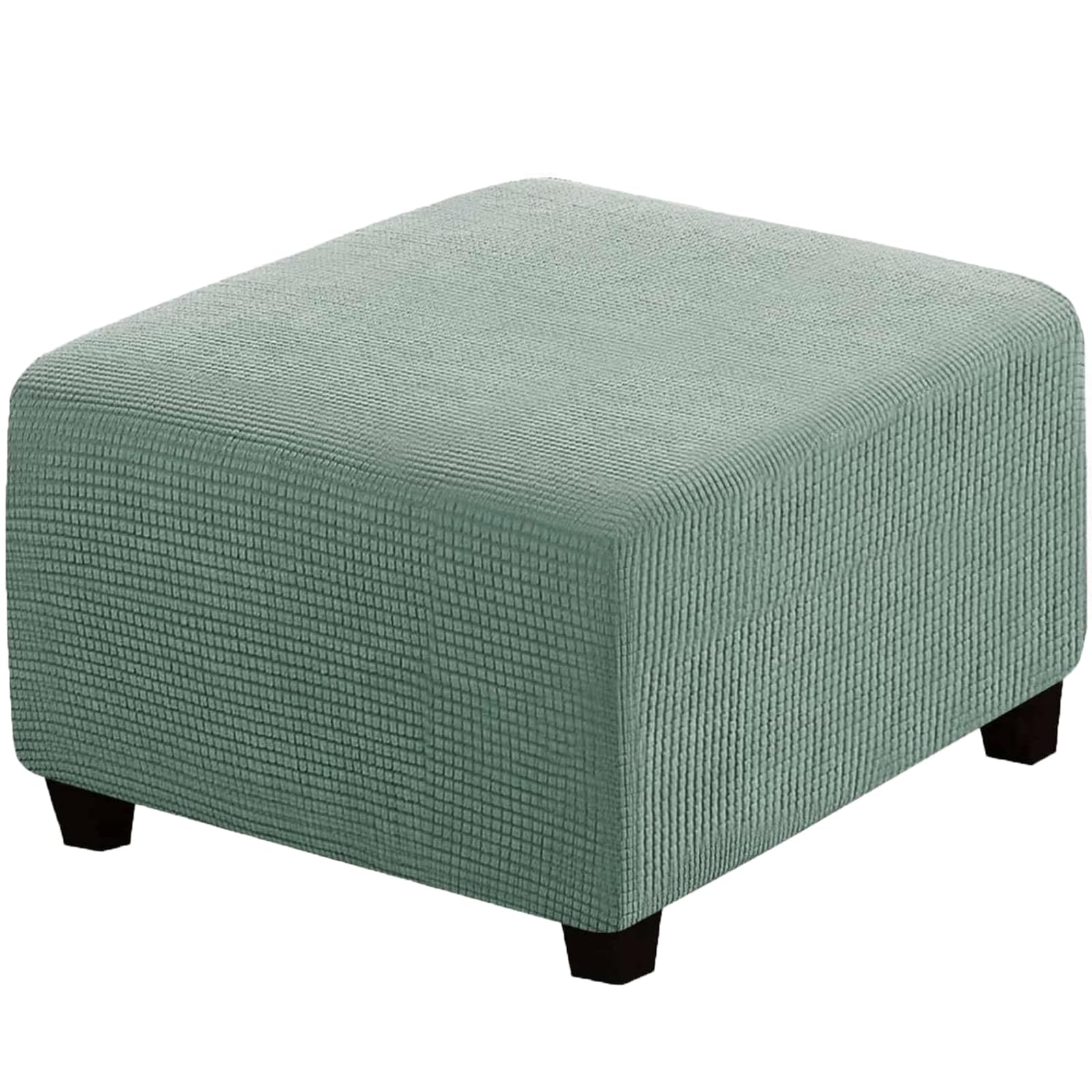 RIRWICM Square Footstool cover, Soft Jacquard Anti-Slip Washable Ottoman Cover with Elastic Bottom, Removable Folding Storage Foot Stool Cover Furniture Protector,Gray Green