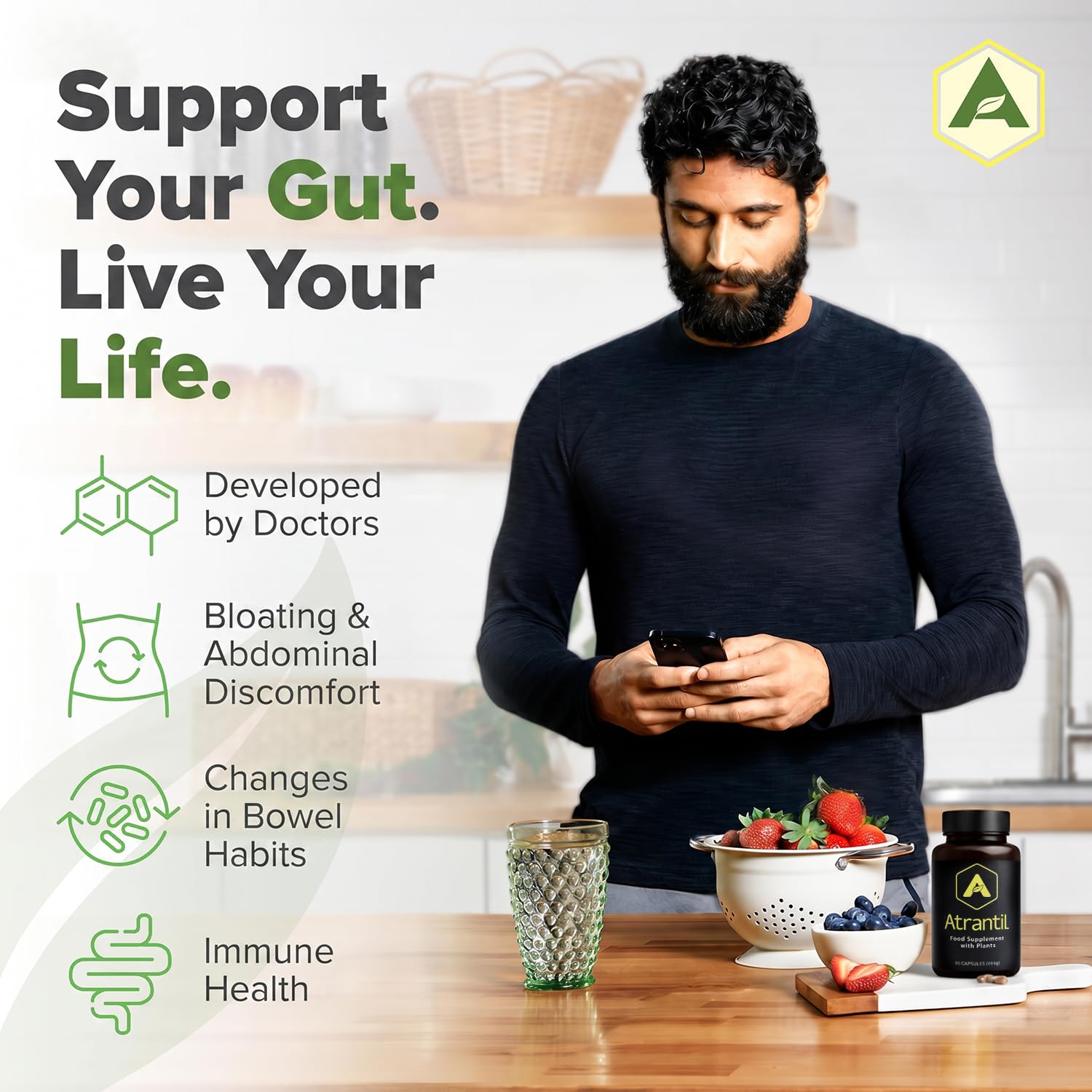 Atrantil Natural Digestive Aid for Bloating and Abdominal Discomfort, 90 Capsules