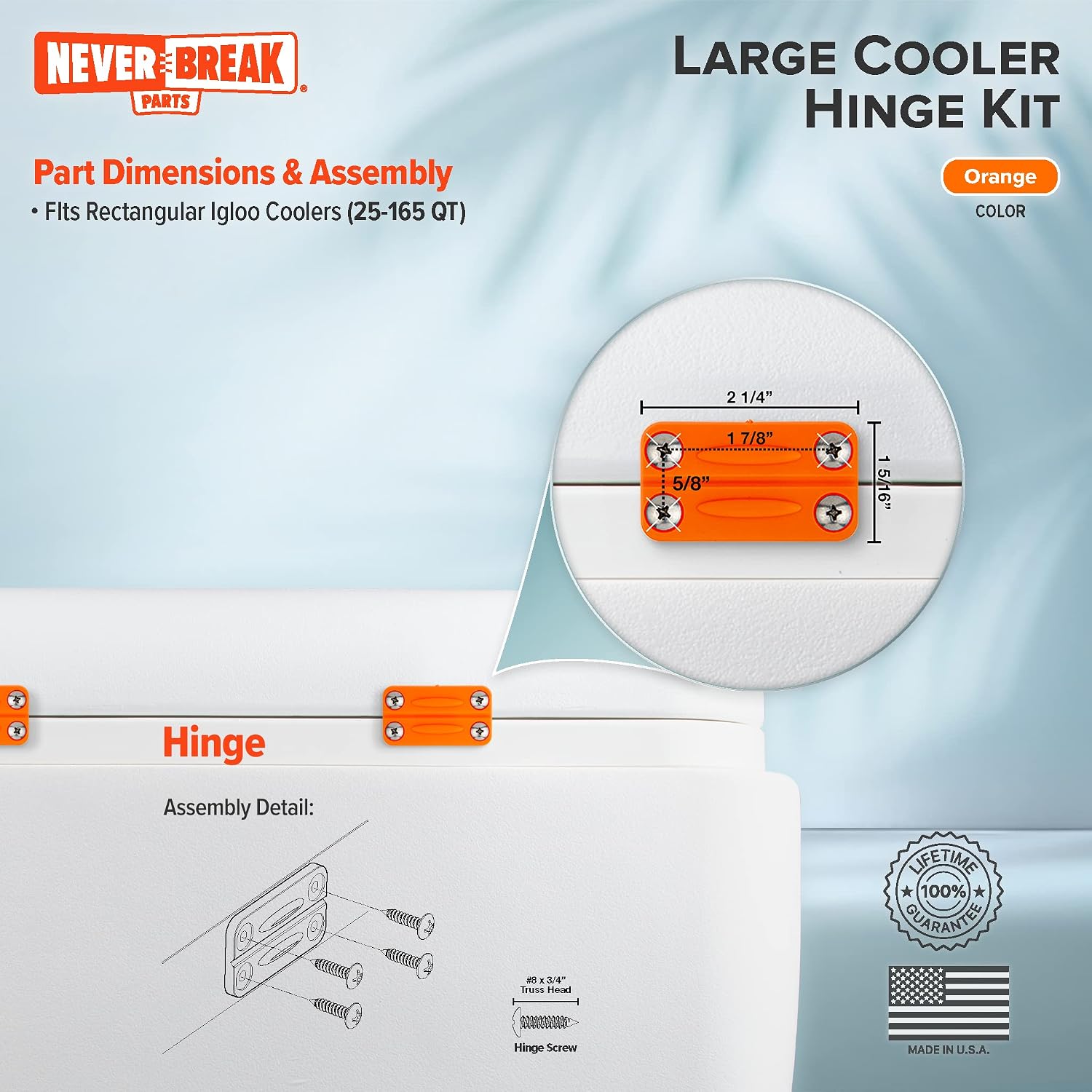 NeverBreak Parts - 3 Pack Cooler Hinges with Screws for Igloo Coolers | High Strength Cooler Replacement Parts