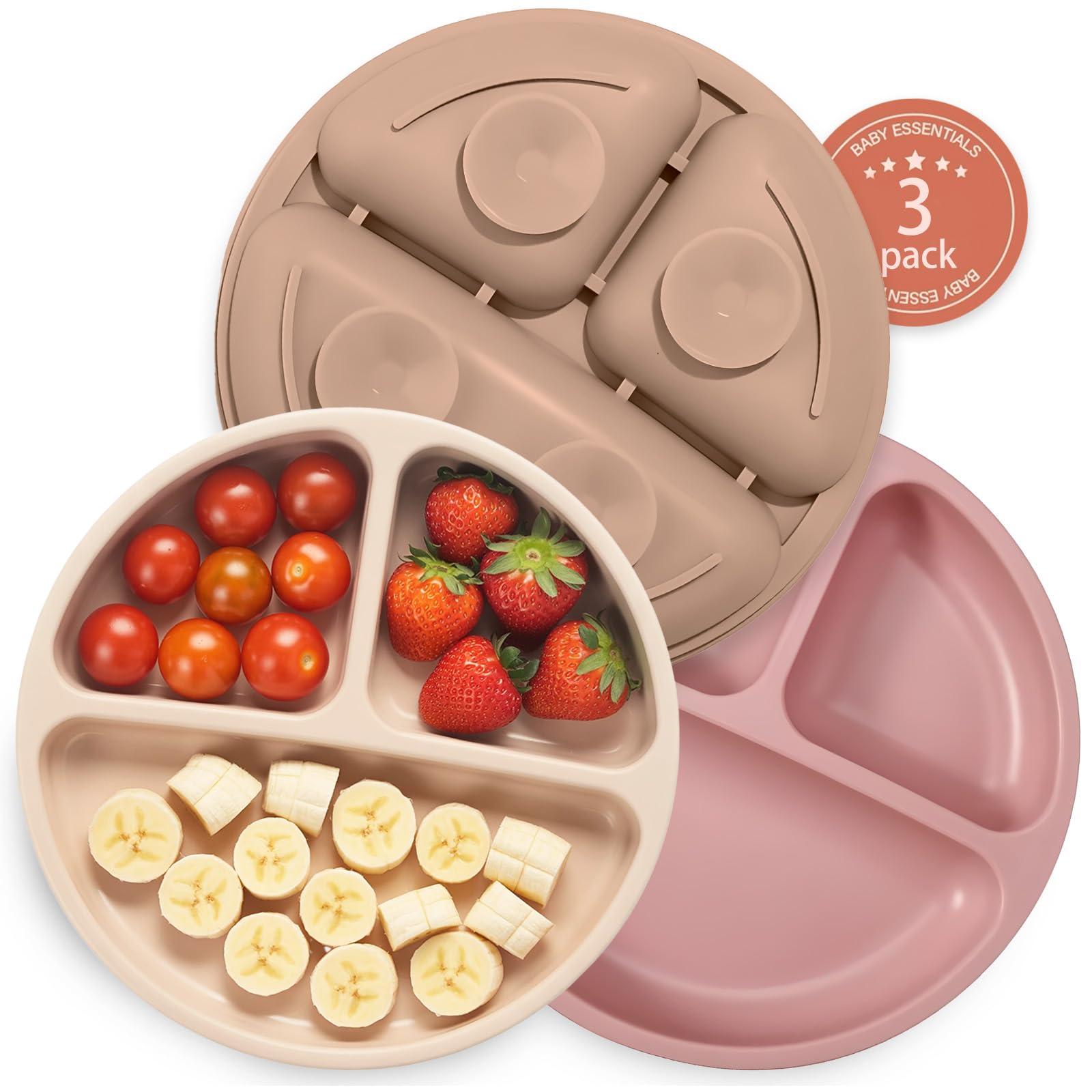 BebeCalin 3er Set Baby-Saugnapfteller | Rutschfester Babyteller | für Kleinkinder und Selbstfütterung | BPA-frei | Spülmaschinenfest und mikrowellengeeignet, BB001
