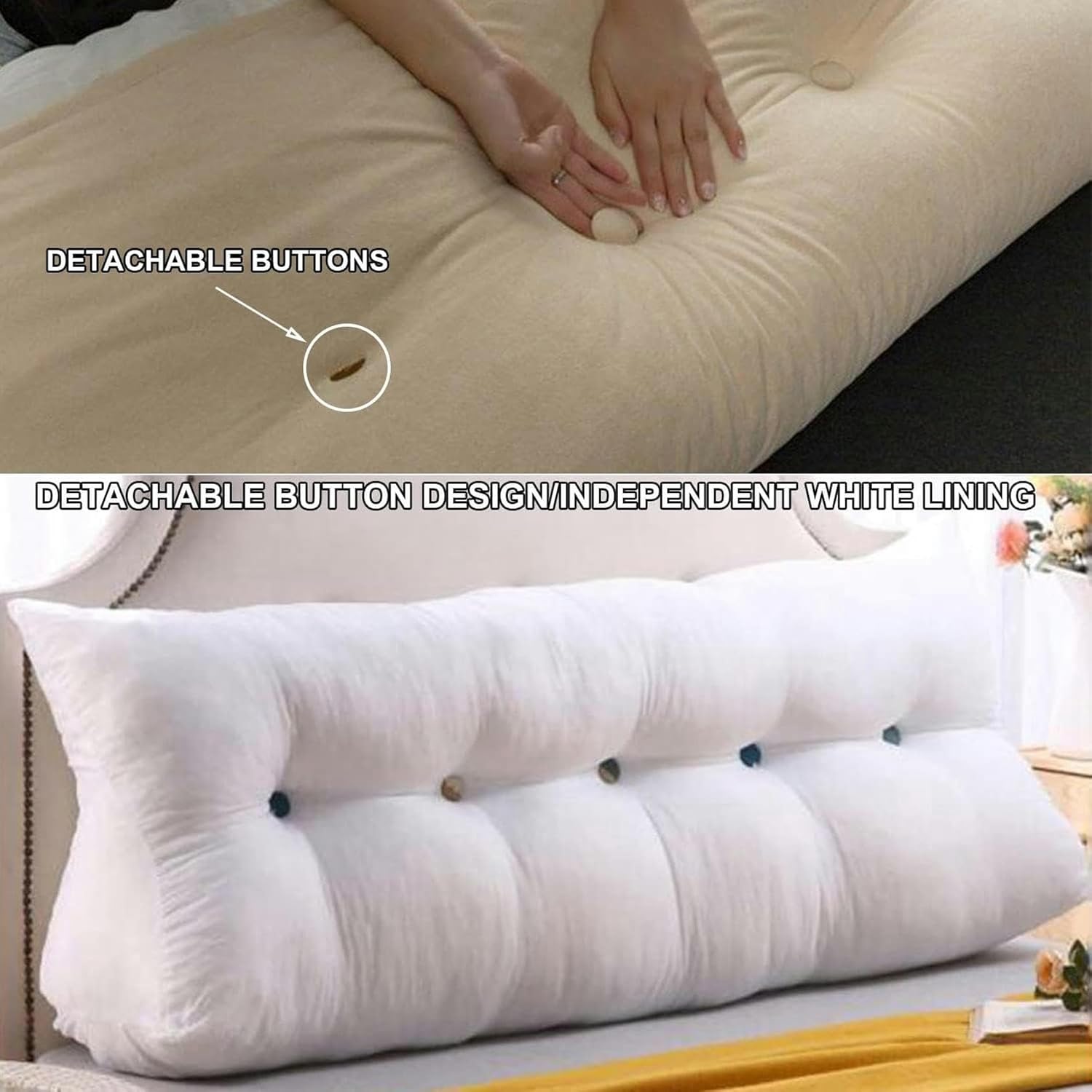 Triangular Headboard Pillow,Solid Color Triangle Cushion Reading Bed Rest Pillow,Large Bolster Wedge Support Removable Pillow for Dorm Daybed Bed~/