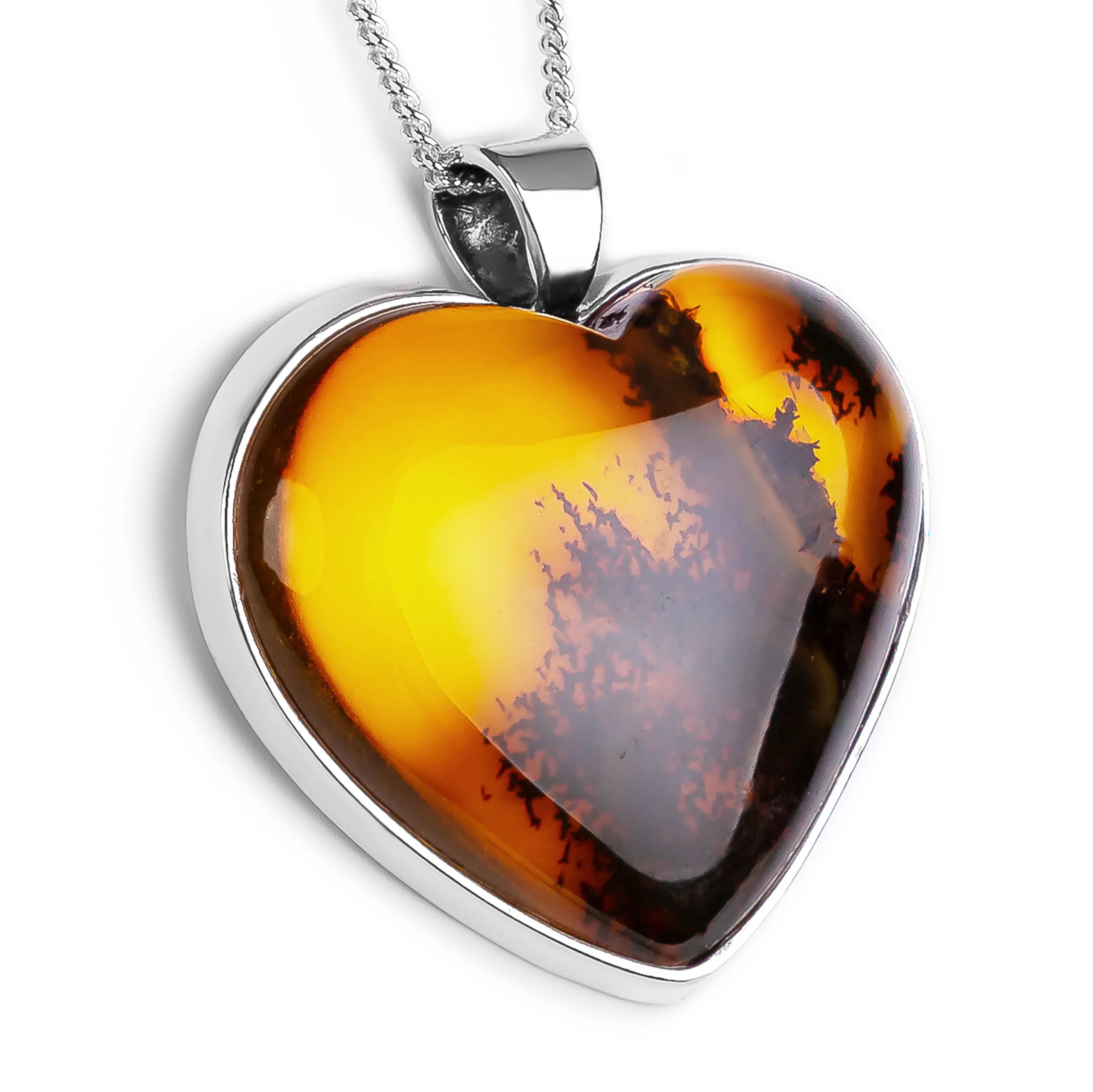 HENRYKA Handmade Natural Baltic Amber Heart Necklace | 925 Sterling Silver Handcrafted Jewellery | Designer Gemstone Pendant