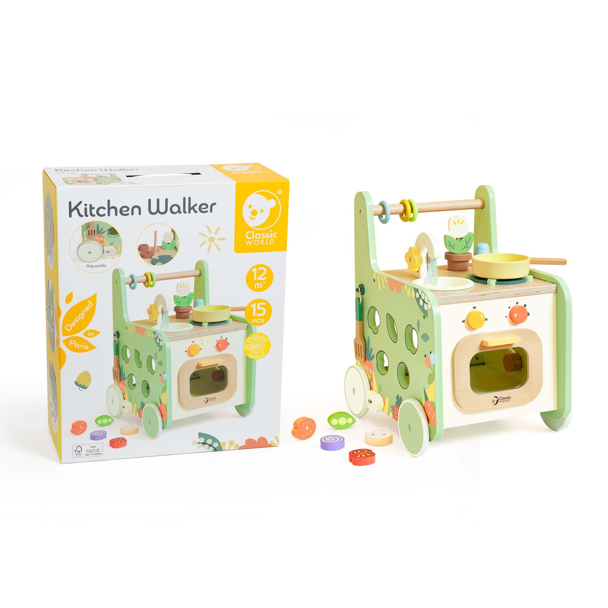Classic World Holz Lauflernwagen Küche - Lernspielzeug 15-teilig
