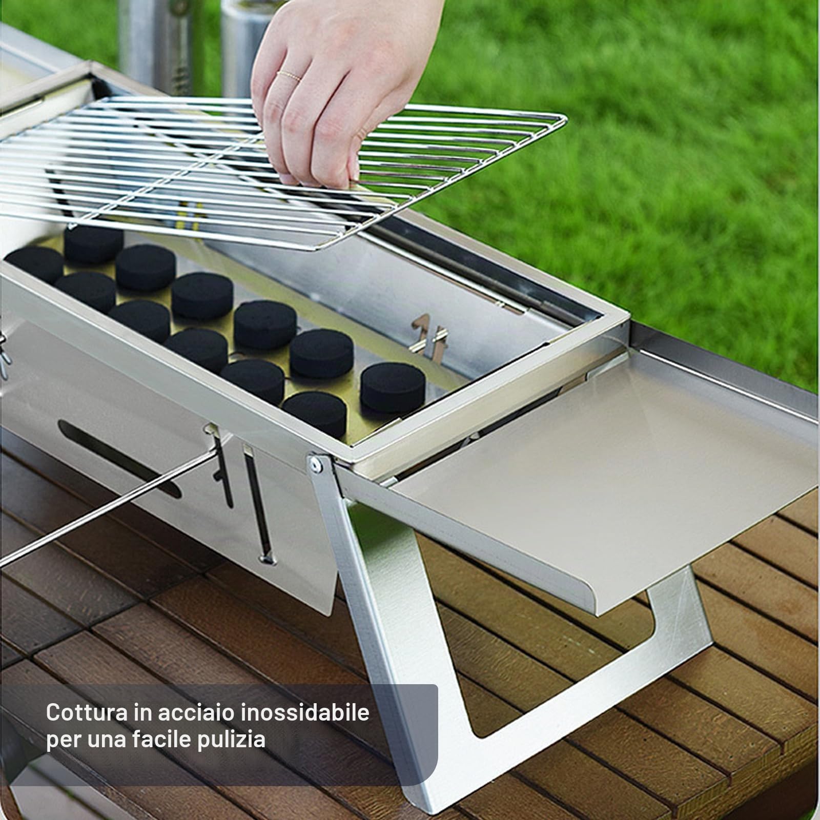 Griglia portatile a carbonella pieghevole, piccola griglia per barbecue, leggera, in acciaio inox, con borsa per il trasporto, per esterni, campeggio, cucina, picnic, patio, viaggi, 43 x 22,8