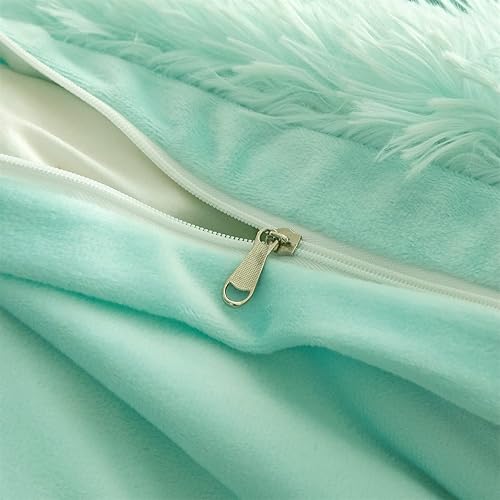 Miniatura 7 de Besfunny Juego de funda de edredón de lujo color aguamarina, lanudo y peludo, de pelo sintético ultrasuave, juego de ropa de cama Queen de 3 piezas