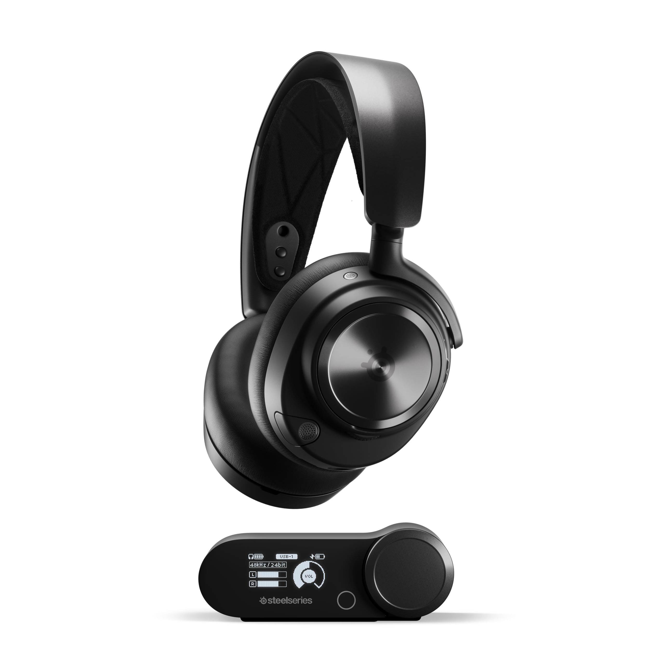 SteelSeries Arctis Nova Pro - Cuffie da gaming wireless multi-sistema - Driver magnetici al neodimio - Cancellazione attiva del rumore -Infinity Power System -Microfono ClearCast Gen 2 - PC,PS5,Mobile