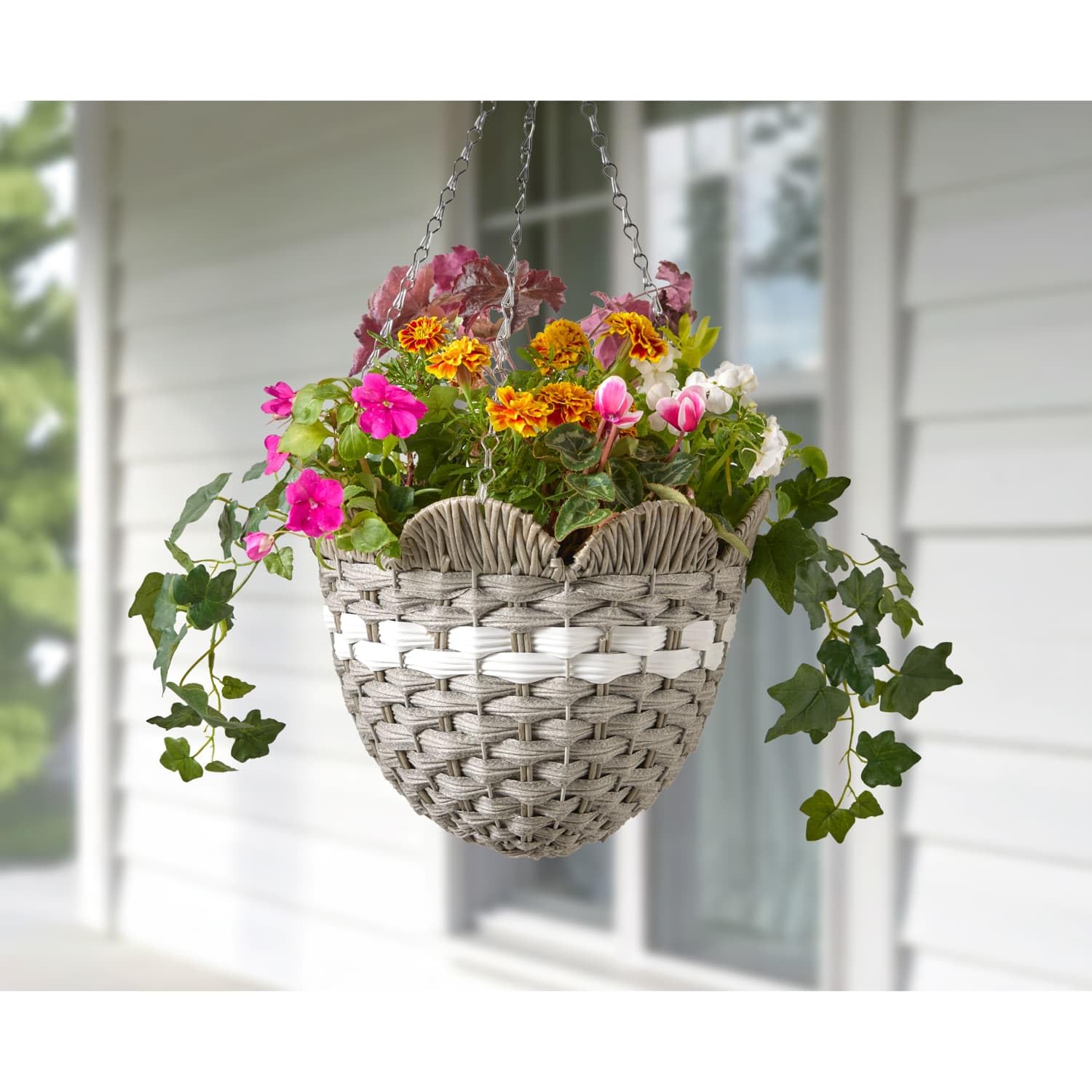 New Scallop Hanging Basket, A Charming Scalloped Design & A Rustic Natural Finish, Perfect for Creating Eye-Catching, Beautiful Floral Displays, Ideal for Gardens, Patios, and Balconies- 12" - Grey