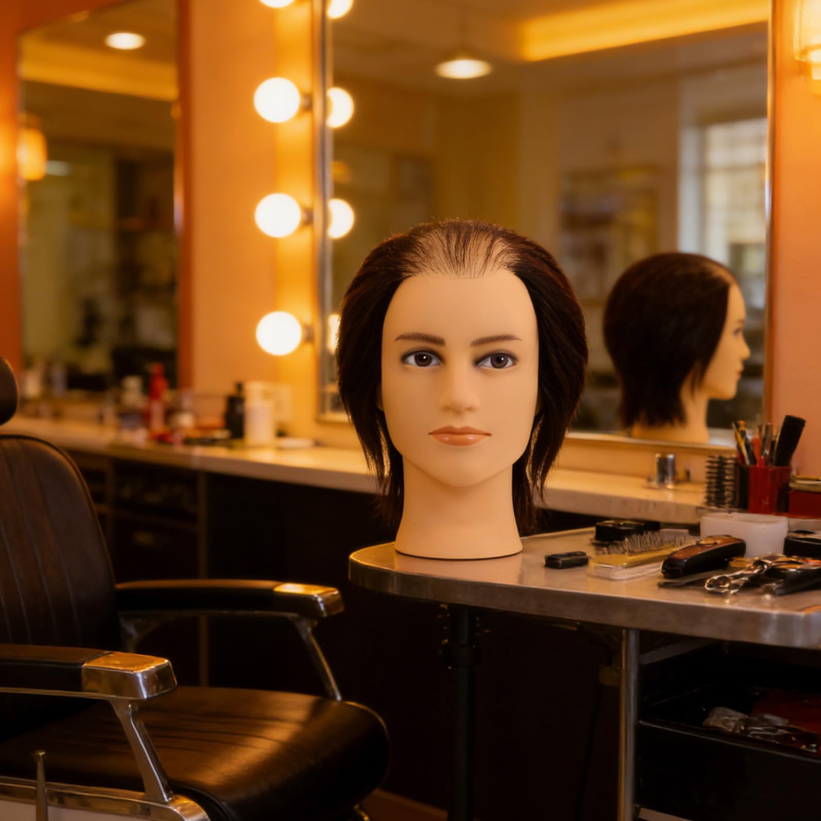 Beavorty Frisierkopf mit Echtem Haar für Friseurschule und Salontraining Pvc Material Verstellbare Haar Dichte für Herrenhaar Styling und Bartpflege