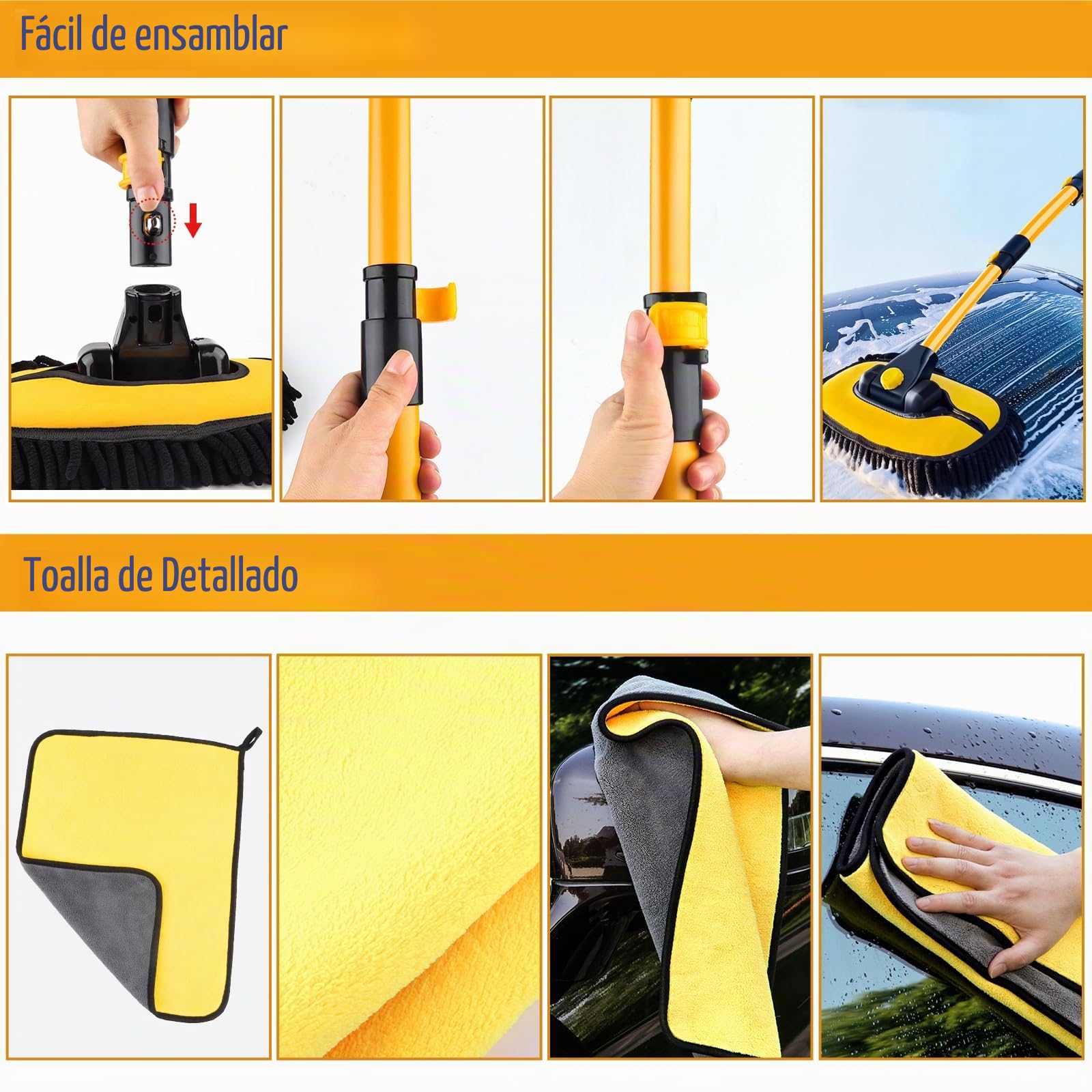 Cepillo de lavado de coche con mango telescópico, 3 en 1, chenilla de microfibra chenilla, kit de limpieza para coche, camión y limpieza de la casa, cepillo de lavado de coches con diseño