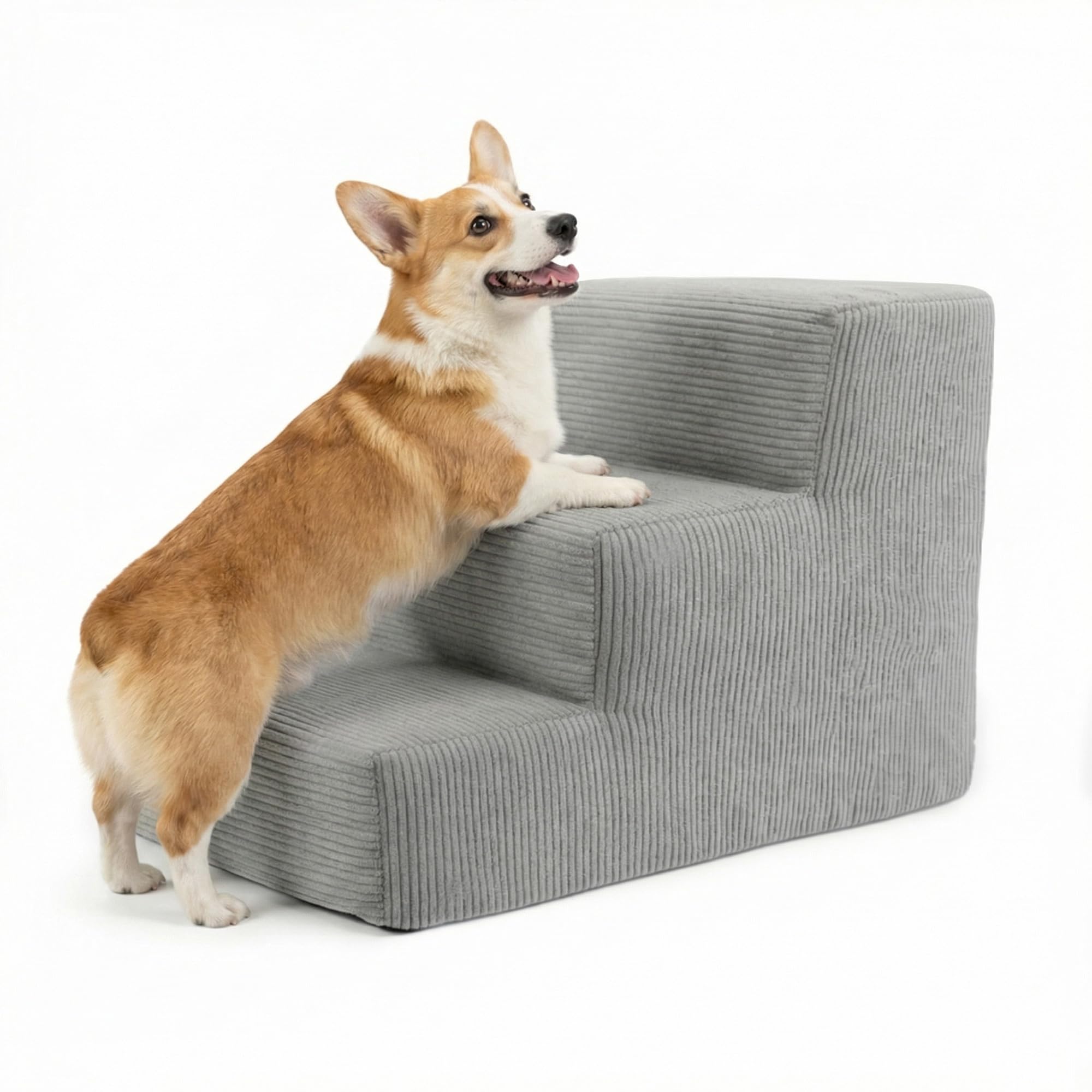 murando Hundetreppe für Kleine Hunde 3 Stufen 30 cm, Cord - Grau | Haustiertreppe für Bett, Sofa, Belastbar bis 17 kg, Treppe für Hunde und Katzen - Hochdichter Schaumstoff, Rutschfest