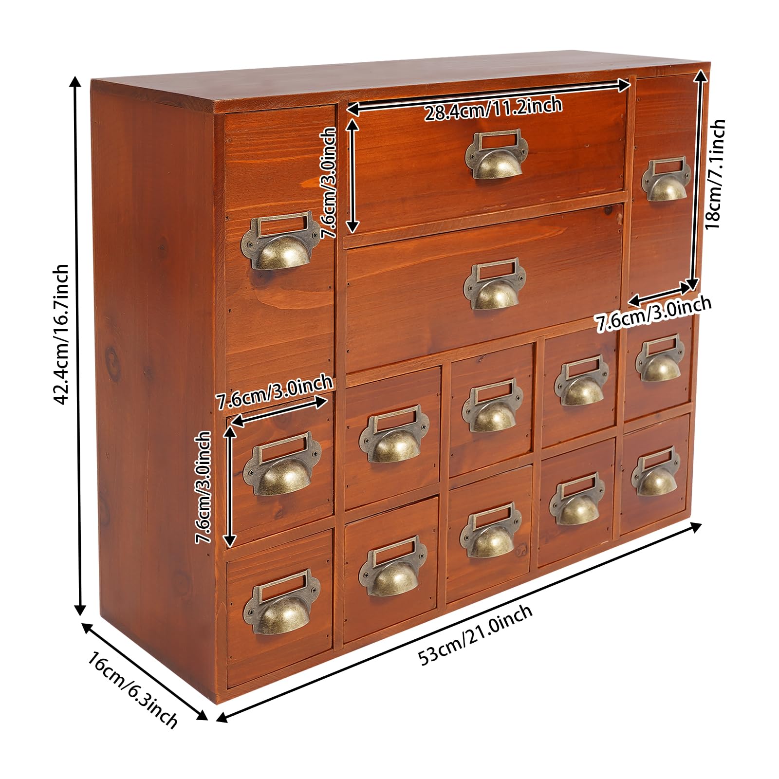 Apothekerschrank aus Holz mit 14 Schubladen, Schreibtisch-Schubladen-Organizer für Bibliothek, Kräuteraufbewahrung und Tischorganisation