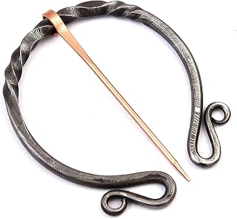 Armory ReplicasTM Hand Forged Twisted Damascus Steel Penannular Brooch with Copper Pin - Unisex Renaissance