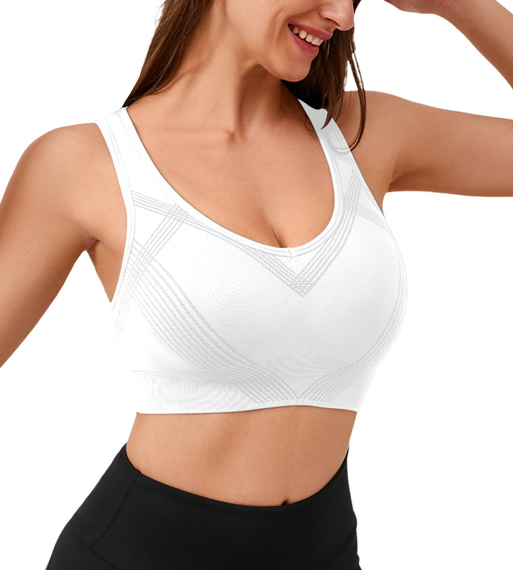 Sports Bras for Women Large Bust Medium Support Cross Back Strappy Sports Bra Padded Workout Yoga Bras for Women Gym Tops