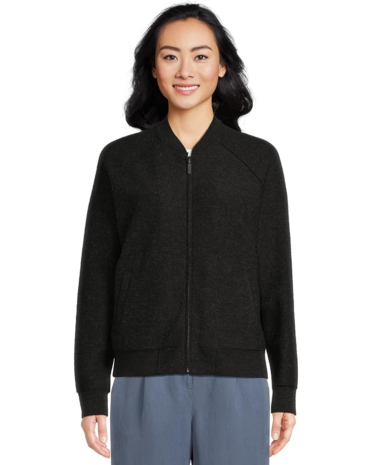 Eileen Fisher Lightweight Boiled Wool Stand Collar Jacket With Pockets - Main View