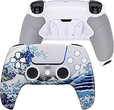 eXtremeRate Luna Redesigned The Great Wave Front Shell Touchpad Compatible with ps5 Controller BDM-010 BDM-020 BDM-030, Rubberized Grip 4 Back Buttons RISE4 Remap Kit for PS5 Controller BDM 010 & 020