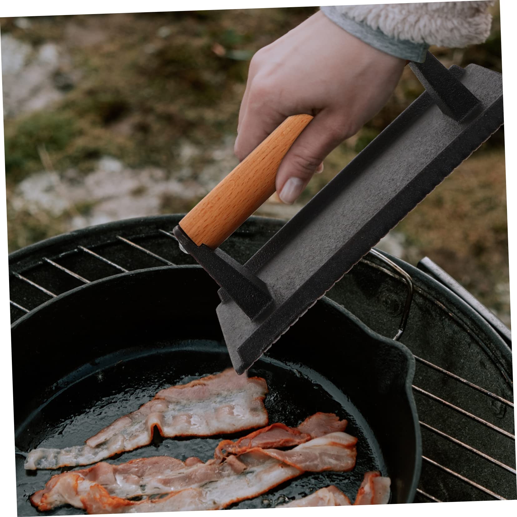 ifundom 1pezzi Piastra per Grigliare Manico in Legno Piastra per Bistecca per Pancetta per Cottura Uniforme e Sana