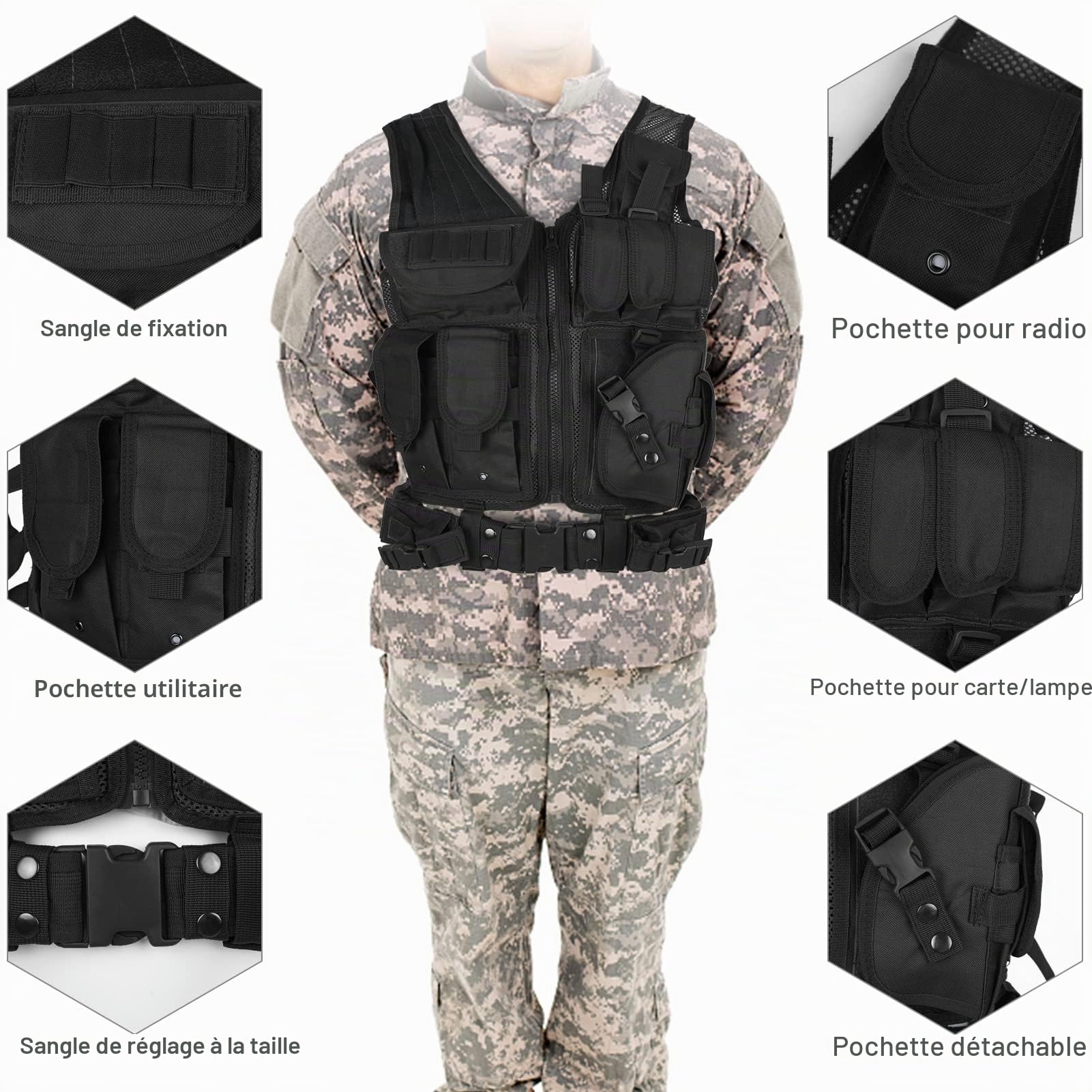 LIXADA Gilet pour Homme Femmes, Armée Militaire Molle Gilet, Veste pour Chasse À L'extérieur Randonnée
