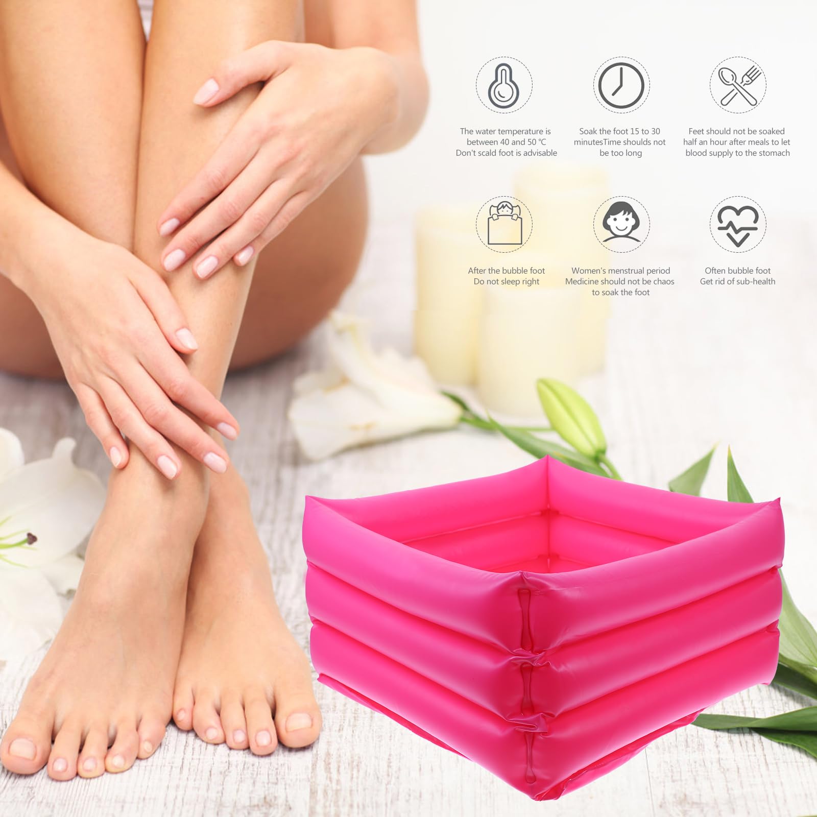 Healeved Inflatable Foot Cleaning Container Portable Foot Soaking Basin with Drain Hole 12 Inch Soft PVC Wash Tub for Travel Family Patient Care - Image 3