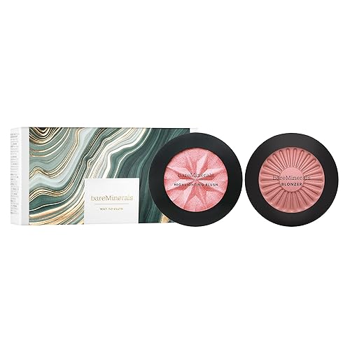 bareMinerals Gen Nude Blonzer, Blush & Bronzer Hybrid, Talc-Free Compact Powder Makeup, Buildable Luminous Finish, All-Day Wear, Rosy-Bronze Shades, Vegan - Way to Glow (Kiss of Mauve Blonzer & Pink Glow Highlighting Blush) - 0.13 Ounce (Pack of 2)