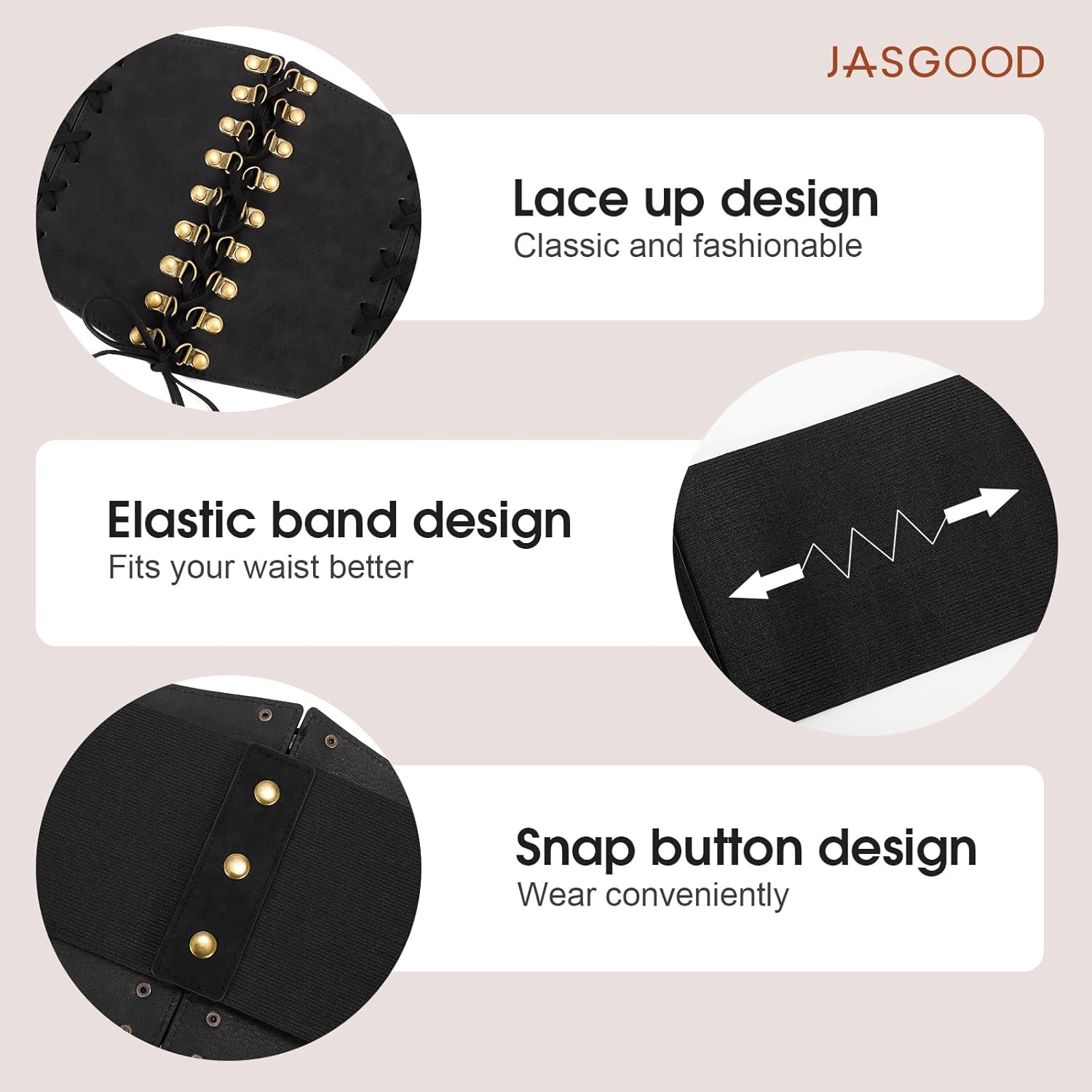 JASGOOD Women Wide Waist Belt Vintage Elastic Corset Belt Lace-up Tied Waspie Corset Belt for Dress Halloween Costume - Image 2