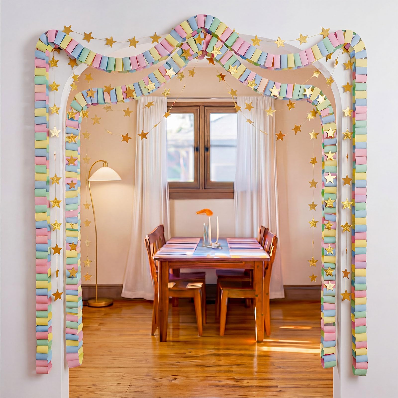 Photo 1 of [MISSING PARTS] Maitys 200 Sheets Paper Chain Star Garland, Macaron, 3 x 8 Inches