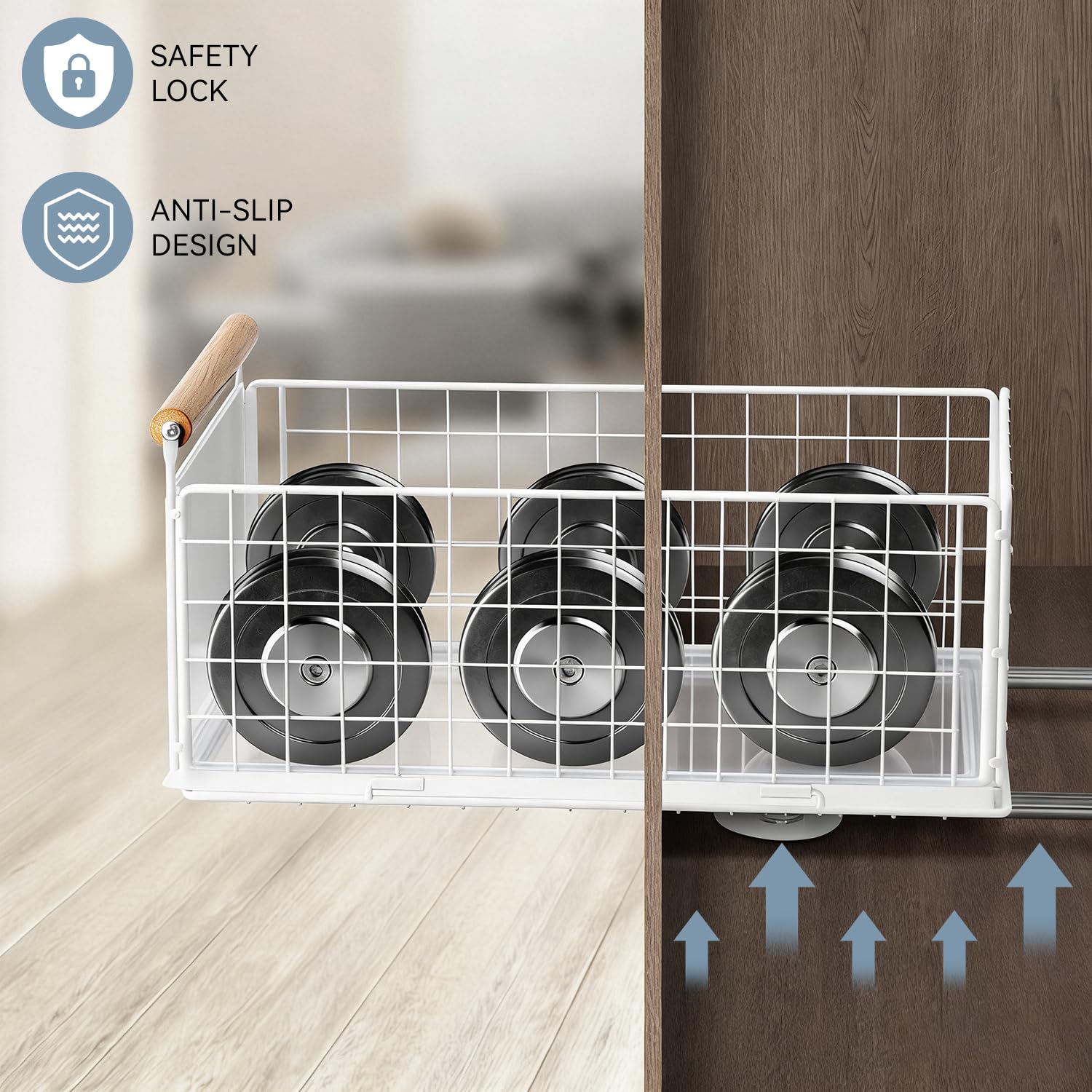 Cassetto estraibile per cucina, 2 pezzi, sistema di cassetti Telescop con estrazione, senza foratura, fino a 25 kg, organizer per cassetti per armadi profondi, bianco, 39,5 x 23,5 x 19/11 cm