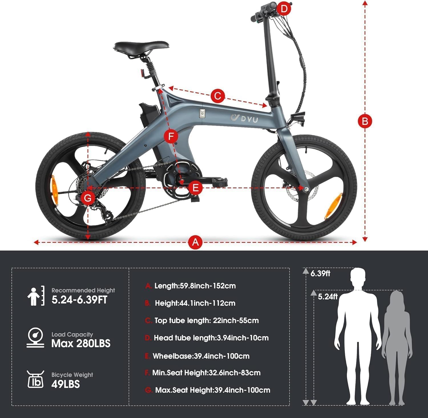 DYU T1 Bicicletta Elettrica Pieghevole 20 Pollici con Sensore di Coppia, Bici Elettrica con Batteria Rimovibile 36V 10Ah, Cambio a 7 Velocità, Ammortizzatore Sella, Portapacchi Posteriore