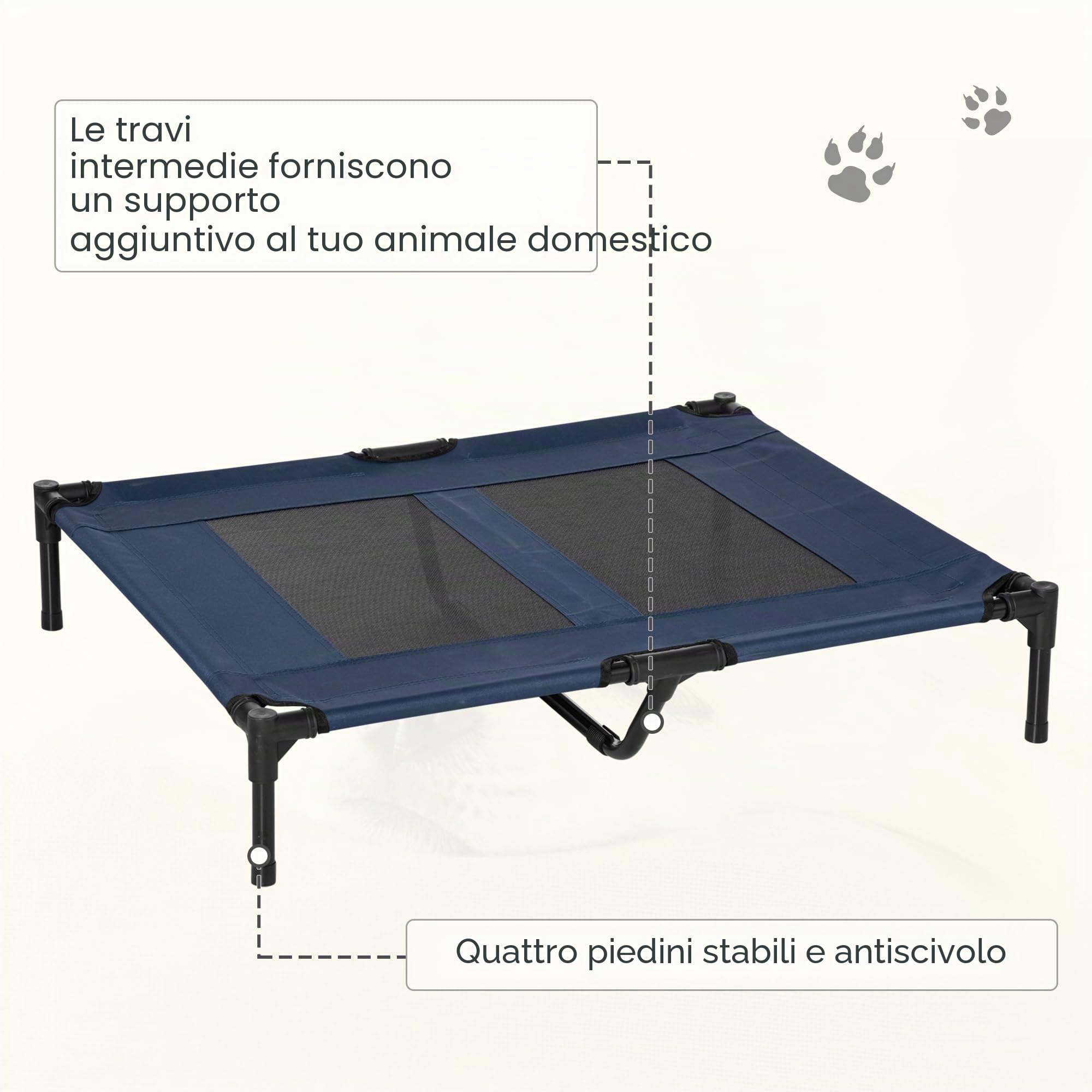 PawHut Letto rialzato per cani Textilene microforato 92x76x18cm Blu