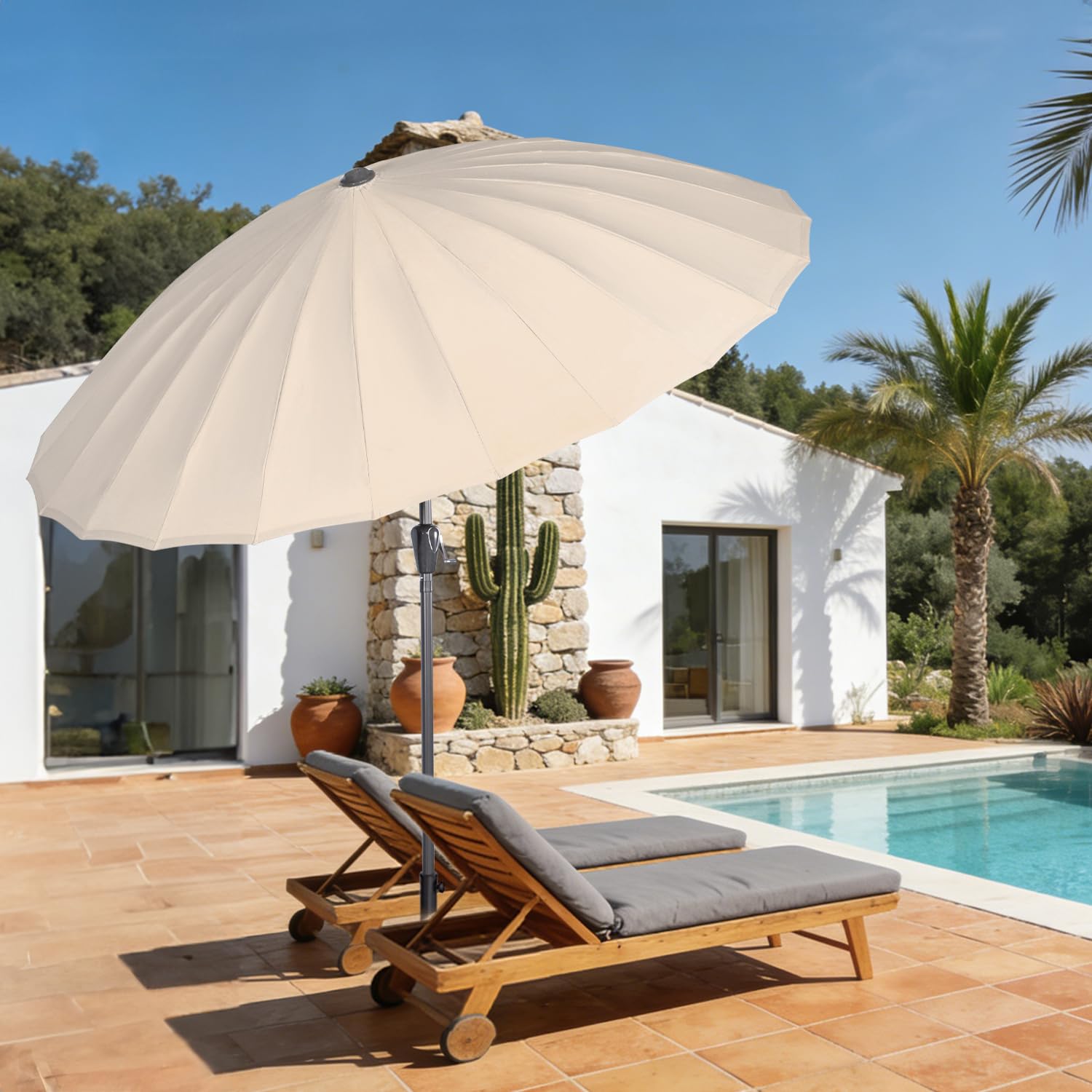 Angel Living Parasol De Jardin Parasol 250cm Rond, 24 baleines, L'Ombre De MéCanisme D'Inclinaison De Manivelle, Protection UV, pour Balcon, Terrasse, Piscine, Extérieur, Plage