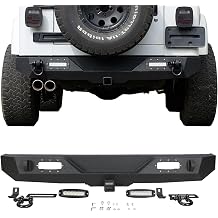Wrangler JK/TJ Rear Bumper, Q235 Heavy-Duty Steel Off-Road Bumper with d-Rings & LED Lights, Bolt-on Installation