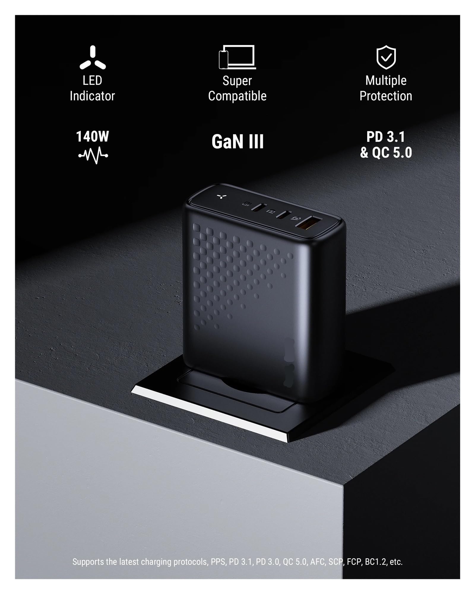 Cargador GAN de 140 W, Carga rápida Tipo C, Carga rápida 4.0, Cargador de Carga rápida USB C 3.0(140W U-K-Plug White)