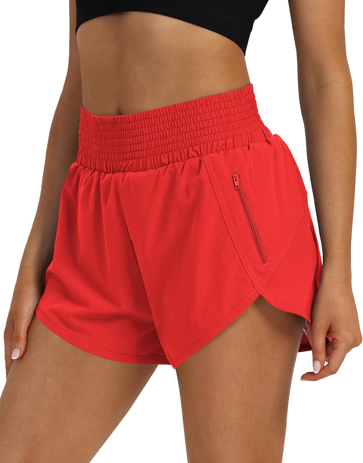 Women's High Waist Athletic Shorts Quick Dry Sporty Workout Running Shorts for Women with Zipper Pocket
