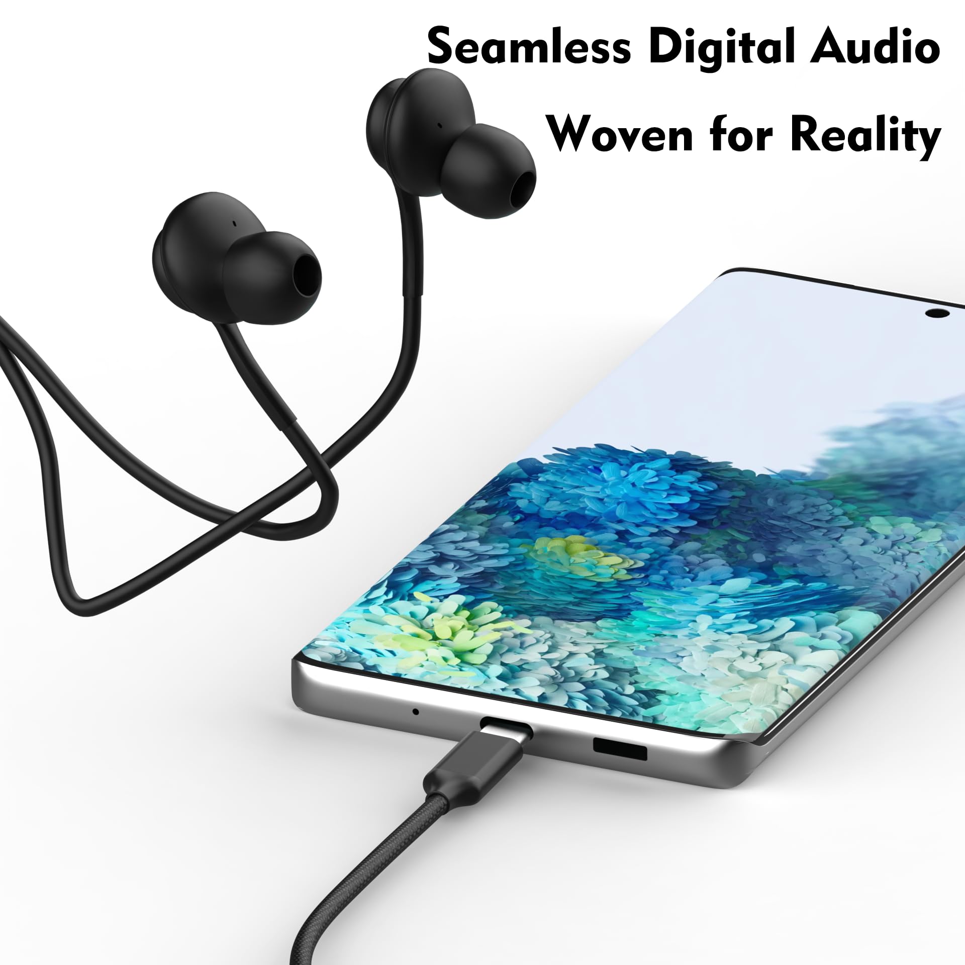 Écouteurs intra-auriculaires USB-C filaires pour Samsung Galaxy Z Fold6 S25S24S23S22S21S20 Note 10 10+ – avec microphone et télécommande de volume pour iPhone 15 16 17