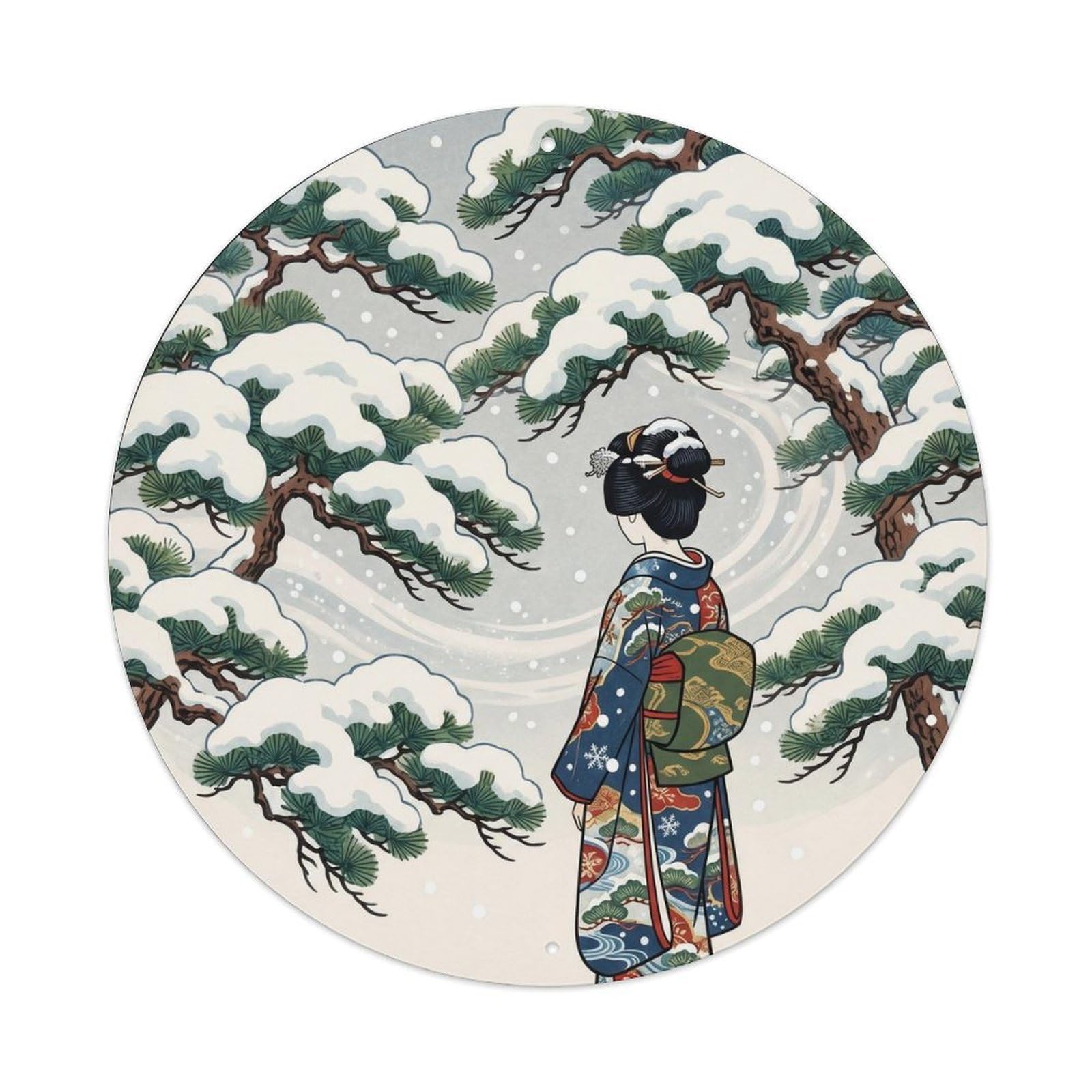 Japanese Geisha Snow Pine Resilient Beauty Metal Tin Sign