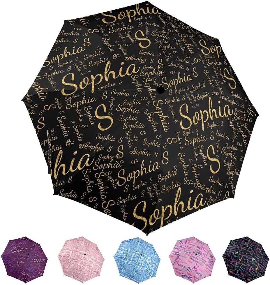 InterestPrint Custom Umbrellas Personalized Umbrella with Name Semi-Auto Foldable Design Your Own Umbrella for Rain/Sunny