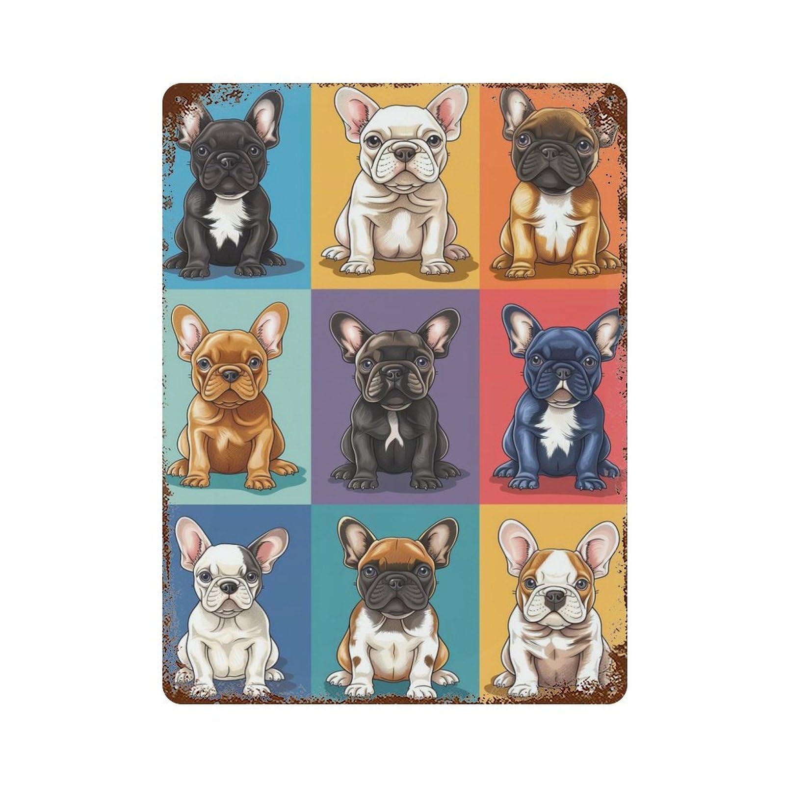 French Bulldog Variations 15.7"x11.8" Retro Metal Sign, Industrial Home Decor for Basement, Hobby Room And Garage Decor