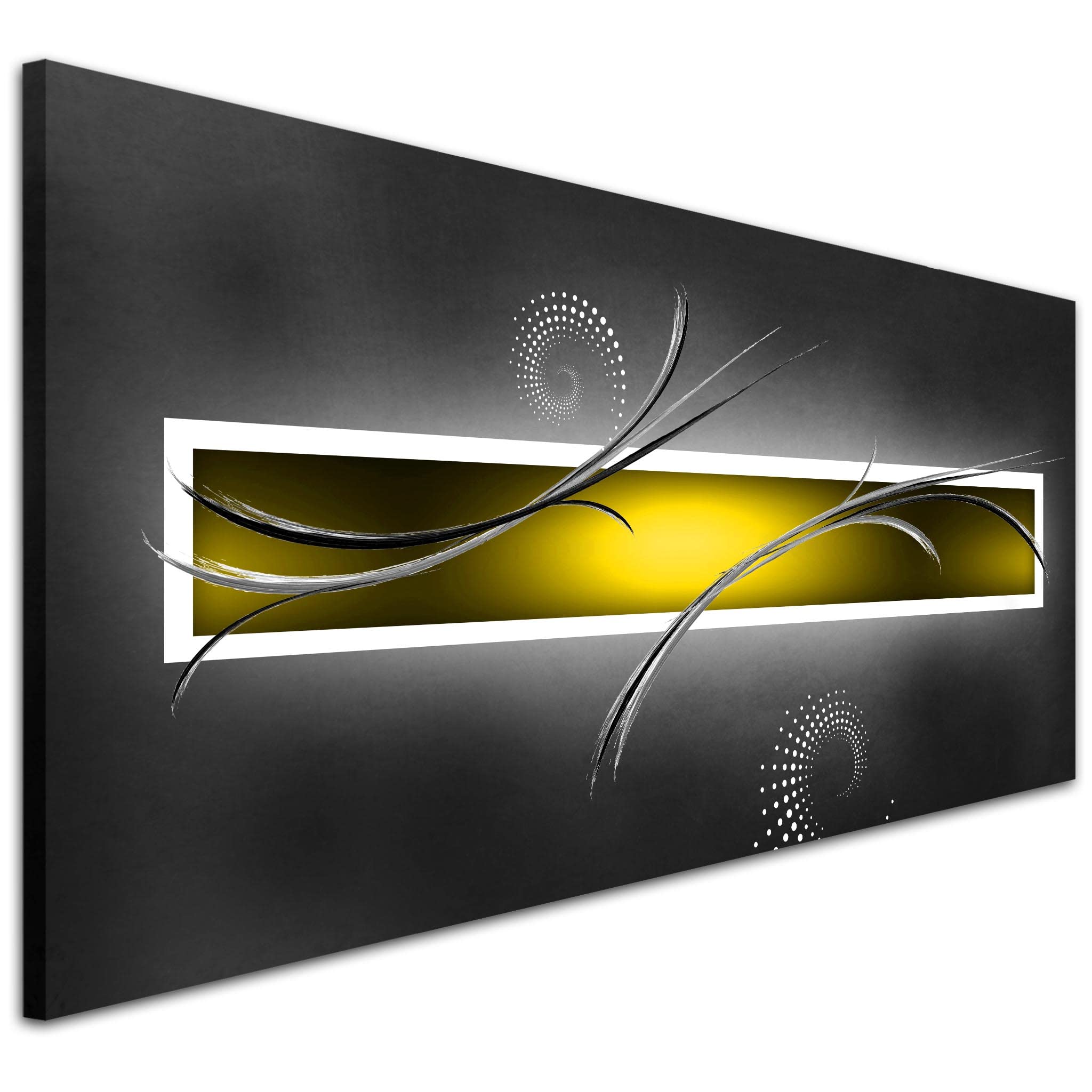 Wallfillers Yellow and Grey Abstract Canvas Wall Art Print - 1259-120x50cm