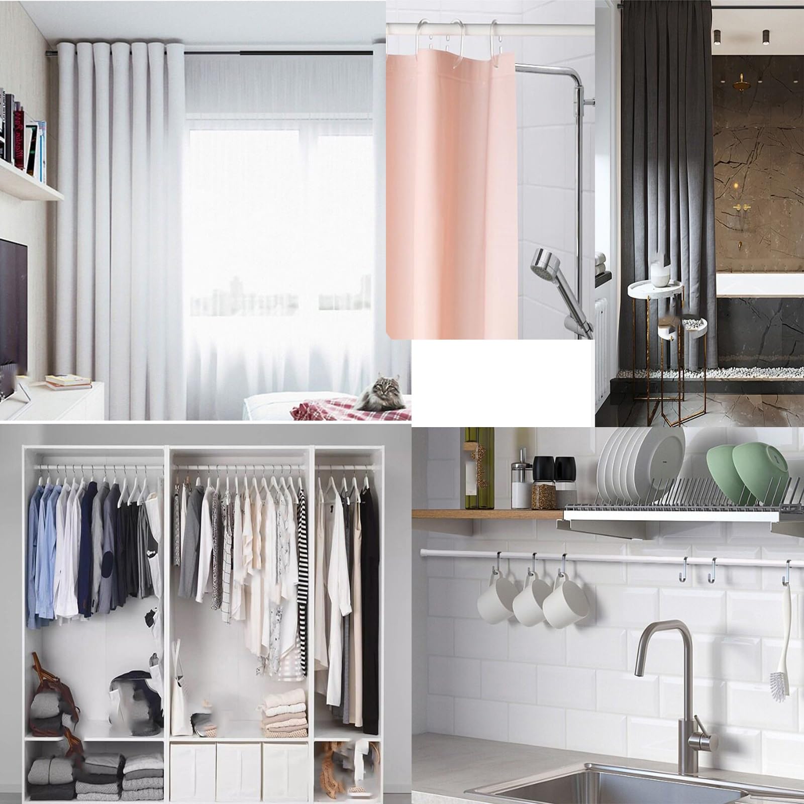 Hochleistungs Duschvorhangstange mit Federspannung, Verstellbar, Rutschfest Kein Bohren Erforderlich für Badezimmer Kleiderschrank Schrank(Pink,70-120cm/27-47in)
