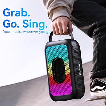Bobtot Portable Bluetooth Speaker with a Wireless Mic, Black