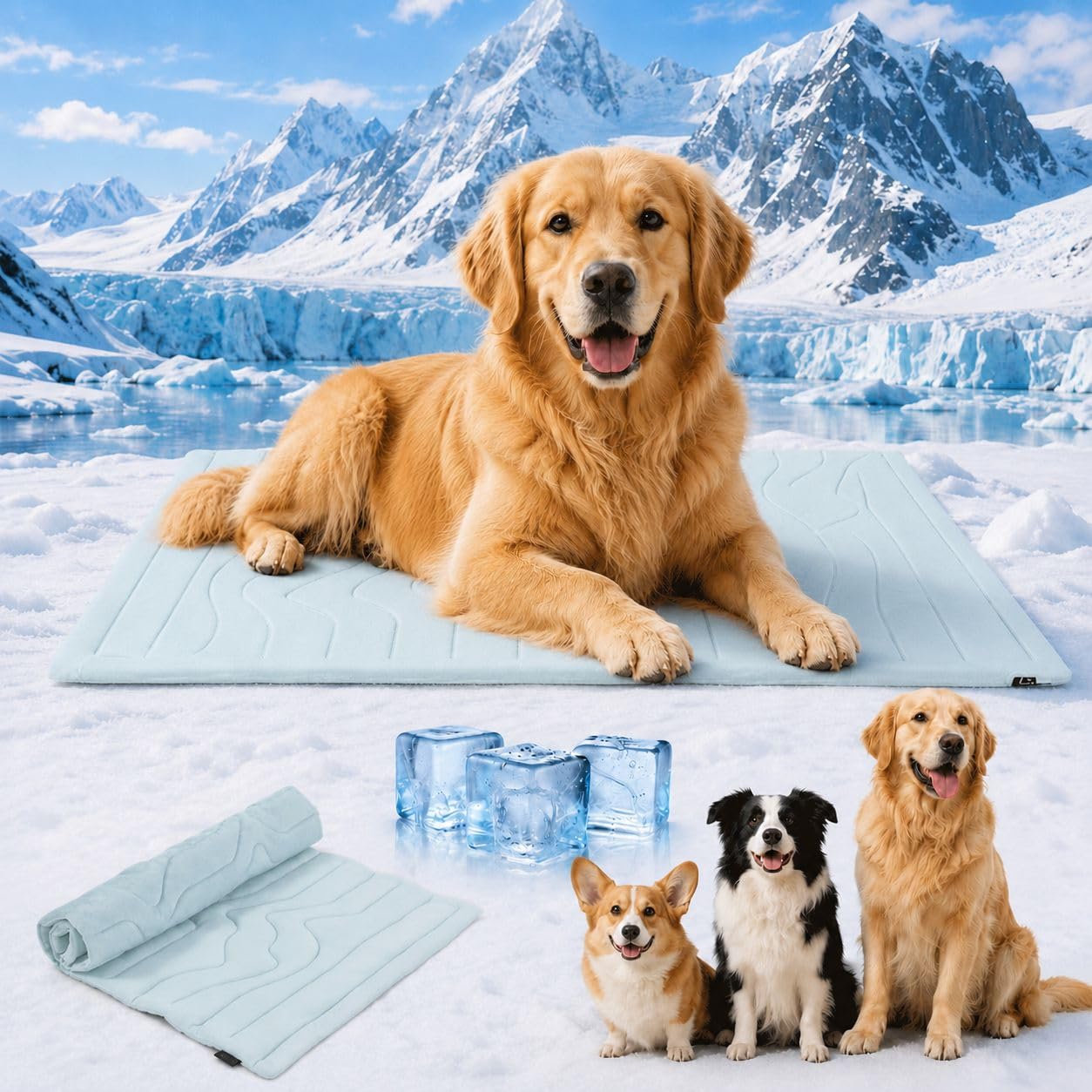 Cool Mat for Dogs, 2026 New Dog Cooling Mat, Soft Non-Slip Self-Cooling Pad On the Go or in the Car, Durable Anti-Scratch Pet Ice Silk Mat for Dogs & Cats for Home (Blue, 50x40cm)