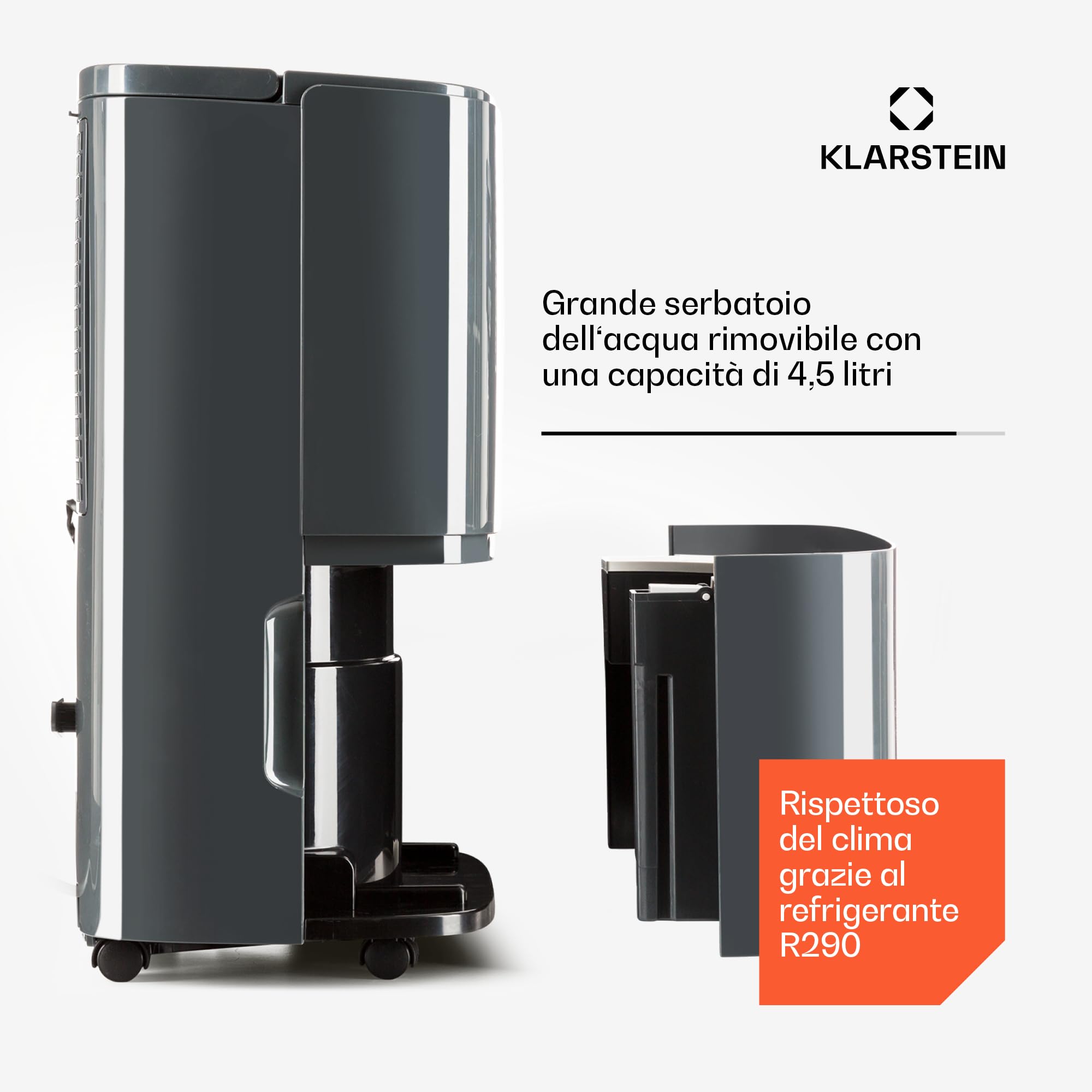 Klarstein Deumidificatore Casa per Muffa e Umidità Silenzioso, Deumidificatore Portatile Smart, Deumidificatore Ambiente Professionale Elettrico Basso Consumo, Deumidificatore WiFi 20L con Display LED