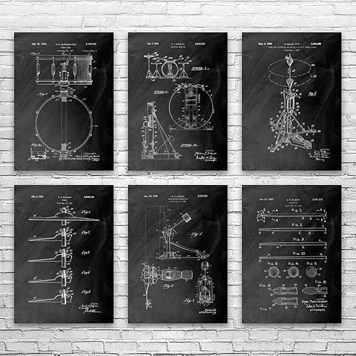 Miniatura 4 de Juego de 6 pósteres de patente de tambor (8 x 10), regalo de baterista, arte de estudio de grabación, regalo de músico, decoración de batería