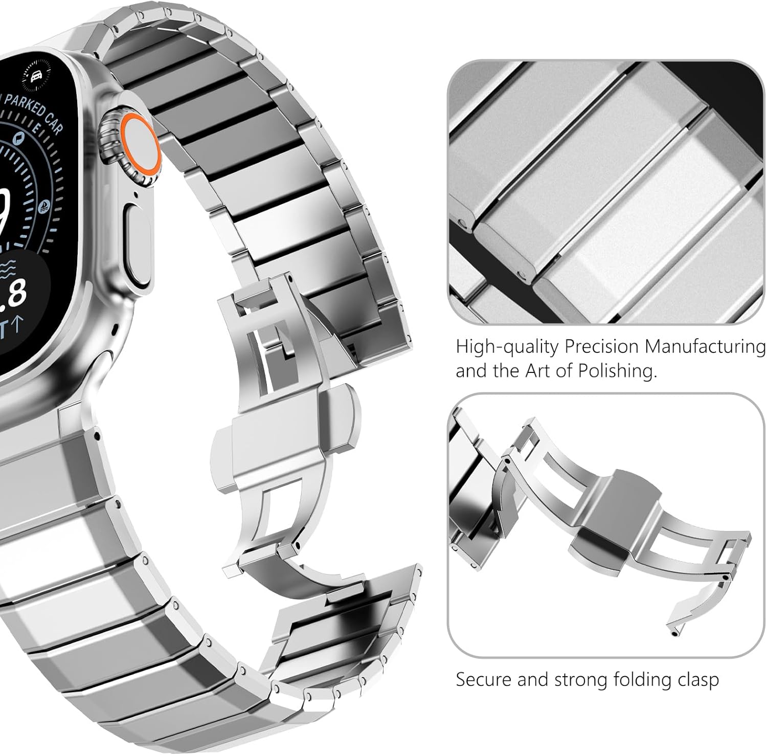 NewWays Stainless Steel Band Compatible with Apple Watch Ultra 3 2 1 49mm Series 11 10 46mm Series 9 8 7 45mm 44mm SE 6 5 4, Rugged iwatch Link Bracelet for men