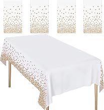 Toplive Rectangle Tablecloths, 4 Pack Disposable Plastic Tablecloths for Indoor or Outdoor Tables Parties Christmas Picnic Birthdays and Weddings-White