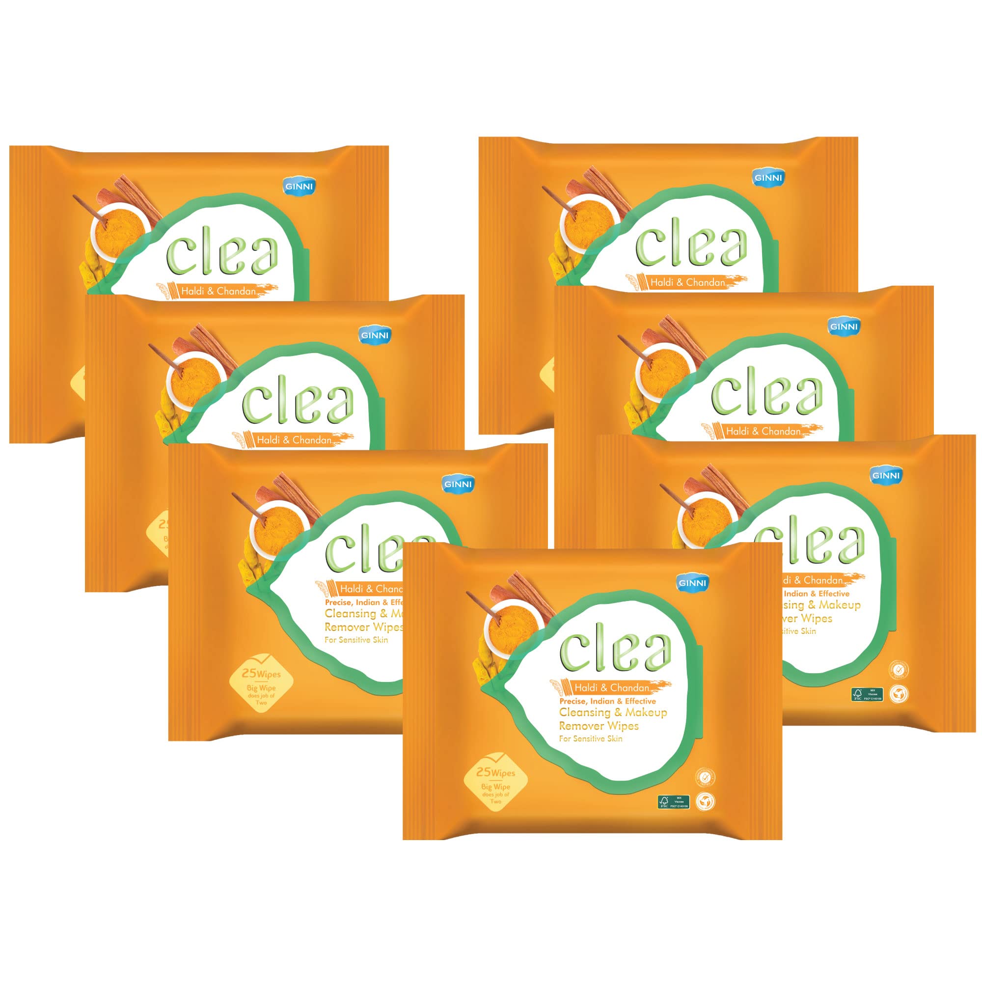 Clea Haldi & Chandan Cleansing Makeup Remover Wet Wipes for Sensitive Skin - Soothes Redness, Anti-Inflammatory, Gentle Makeup Removal - Pack of 7 (25 Wipes Each, Big Wipe Size:- 200mm x 200mm)-image-42