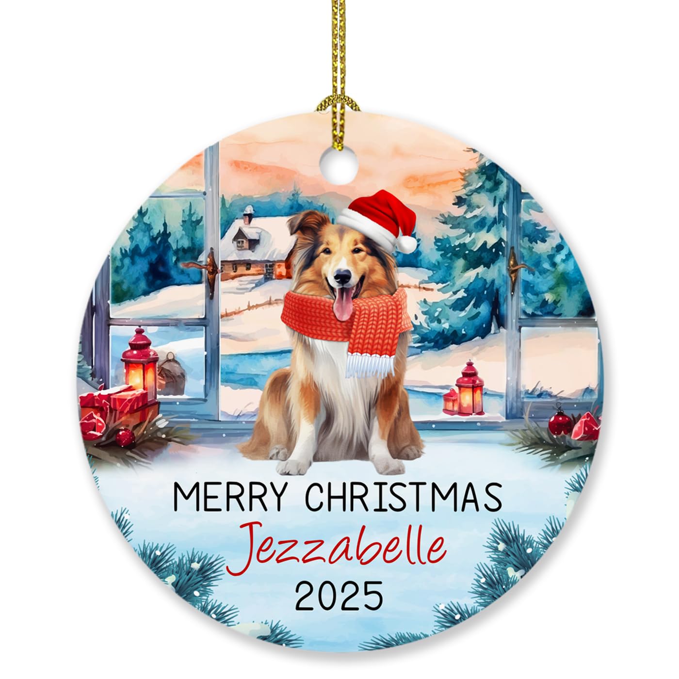 Personalized Rough Collie Ornament, Cute Rough Collie Dog Ornament Christmas 2025, Funny Rough Collie Xmas Ornament, Customized Name Rough Collie Christmas Ornament Gift for Dog Dad Dog Mom Dog Lover